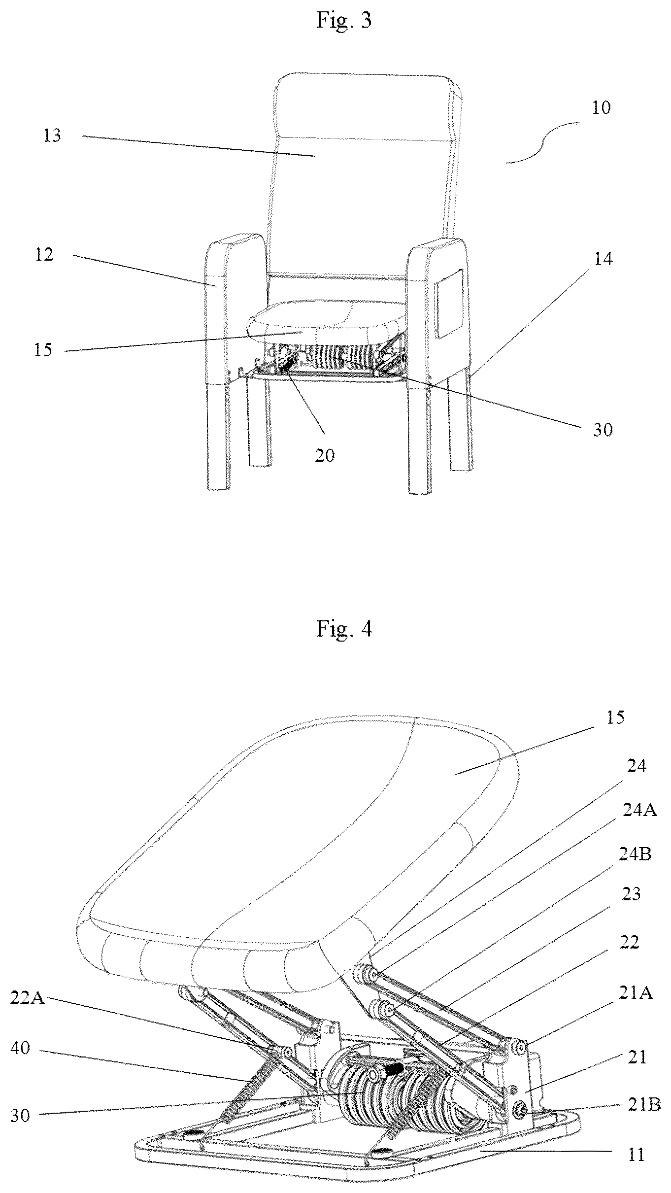 Patent US12310902 Figure 2 – Chair with an elastic lifting seat pan