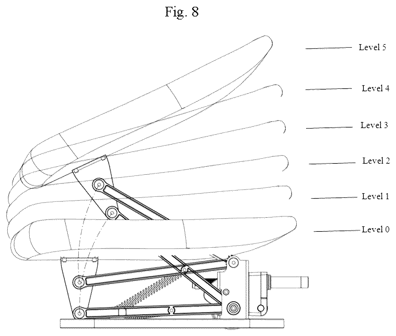 Patent US12310902 Figure 5 – Chair with an elastic lifting seat pan