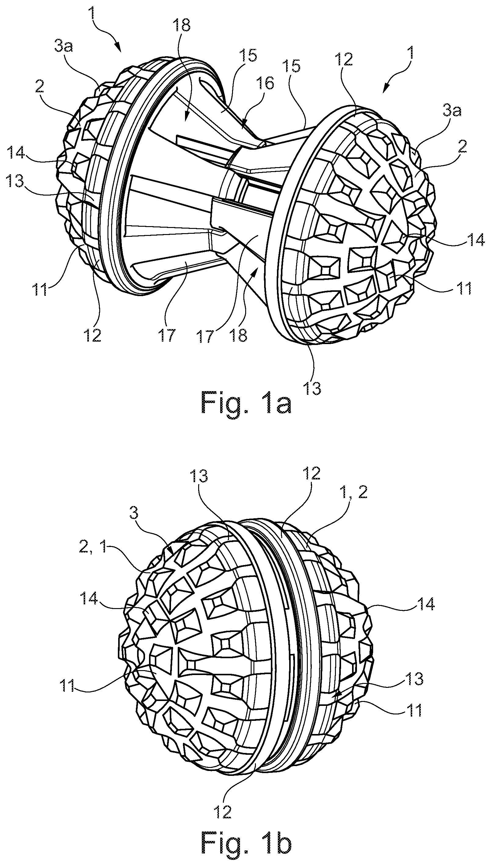 Patent US12310909 Figure 1 – Massage device with two modules