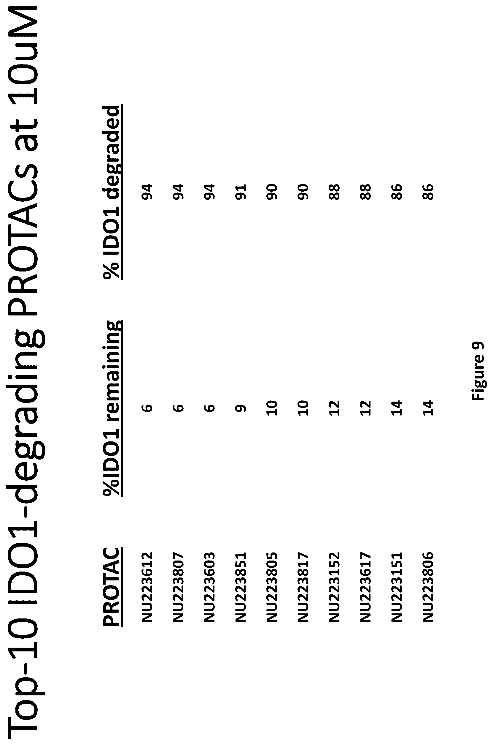 Patent US12311029 Figure 9 – Proteolysis-targeting chimeric molecules (PROTACs) that induce degradation of indoleamine 2,3-dioxygenase (IDO) protein
