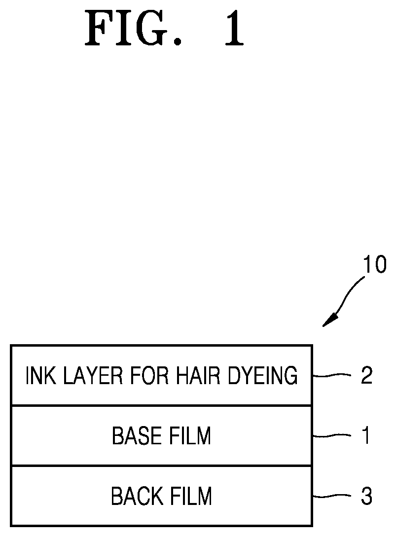 Patent US12311042 Figure 1 – Ink composition for hair dyeing, film for hair dyeing, film cartridge for hair dyeing, and printer for hair dyeing