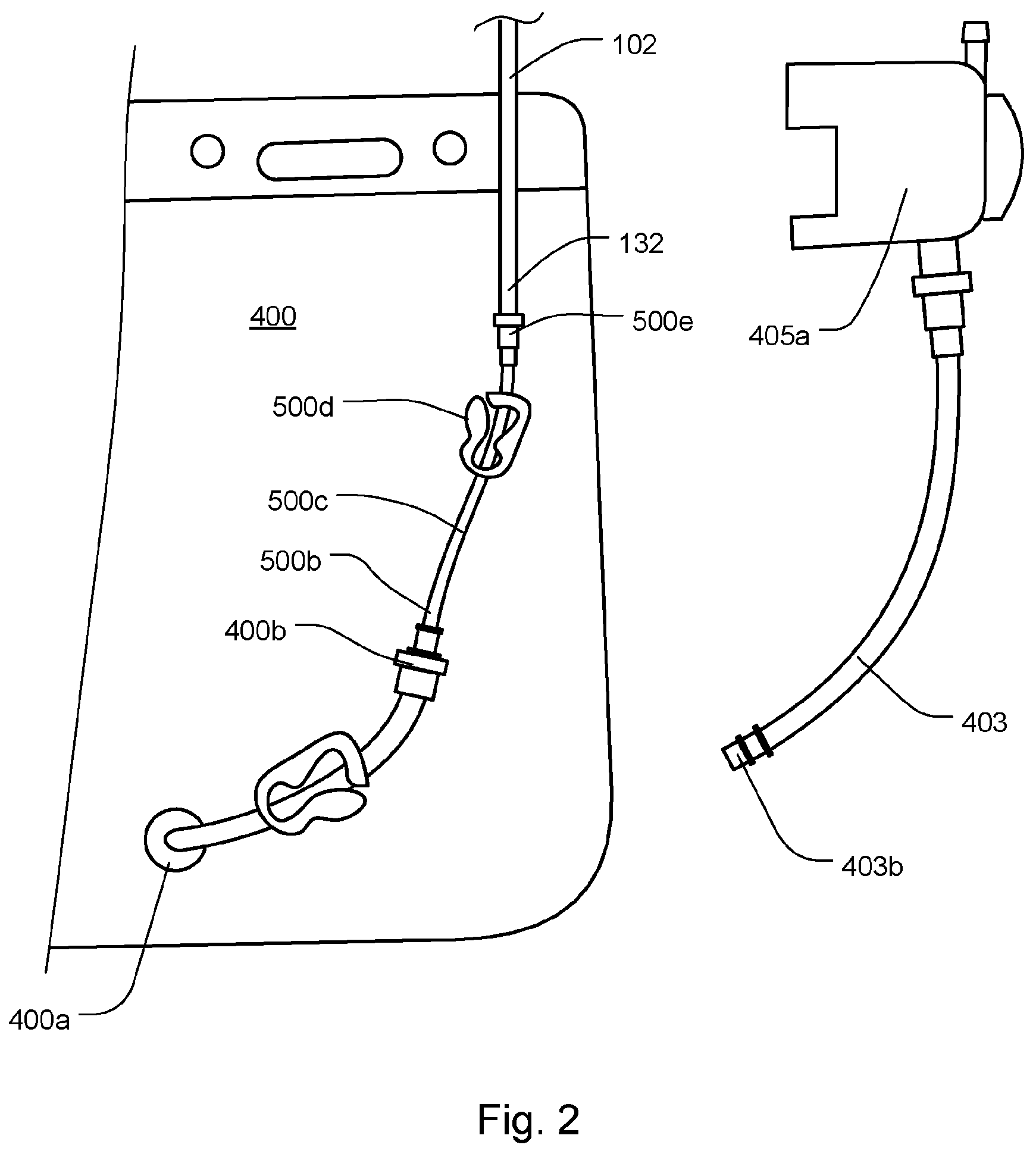 Patent US12311096 Figure 2 – Set comprising effluent bag and adapter