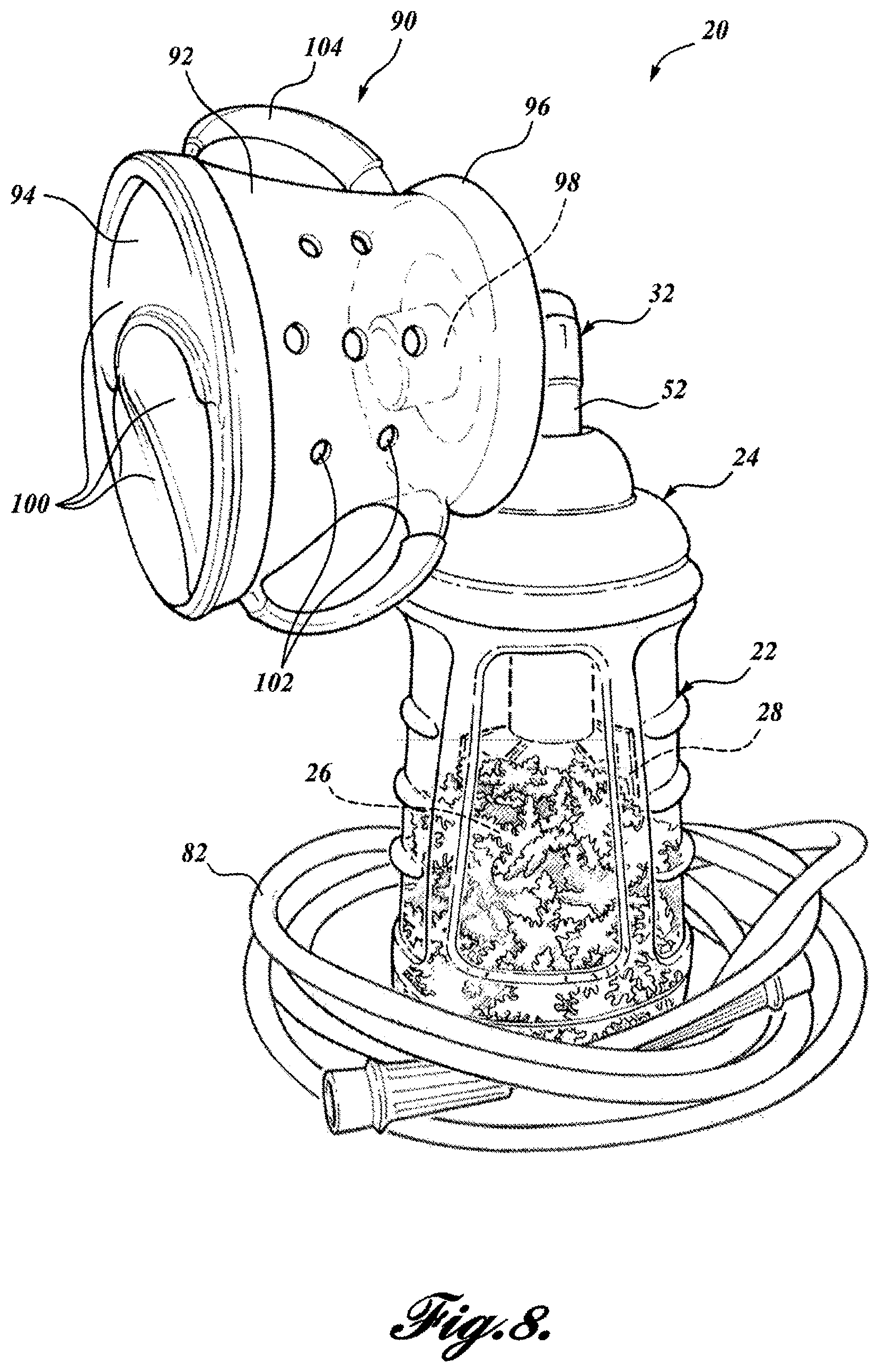 Patent US12311112 Figure 8 – Thermal material nebulizing system with animal mask