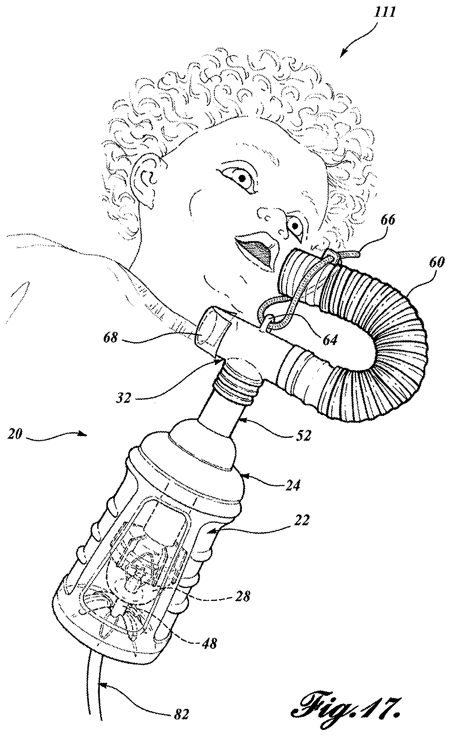 Patent US12311112 Figure 17 – Thermal material nebulizing system with animal mask