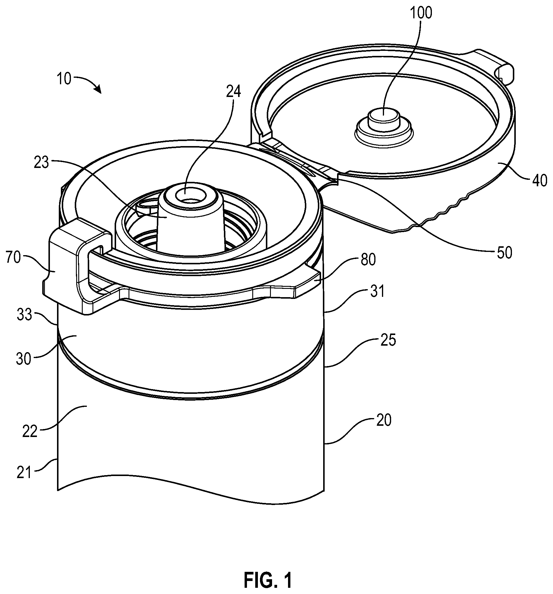 Patent US12311149 — Flush syringe with flip cap — Figure 1