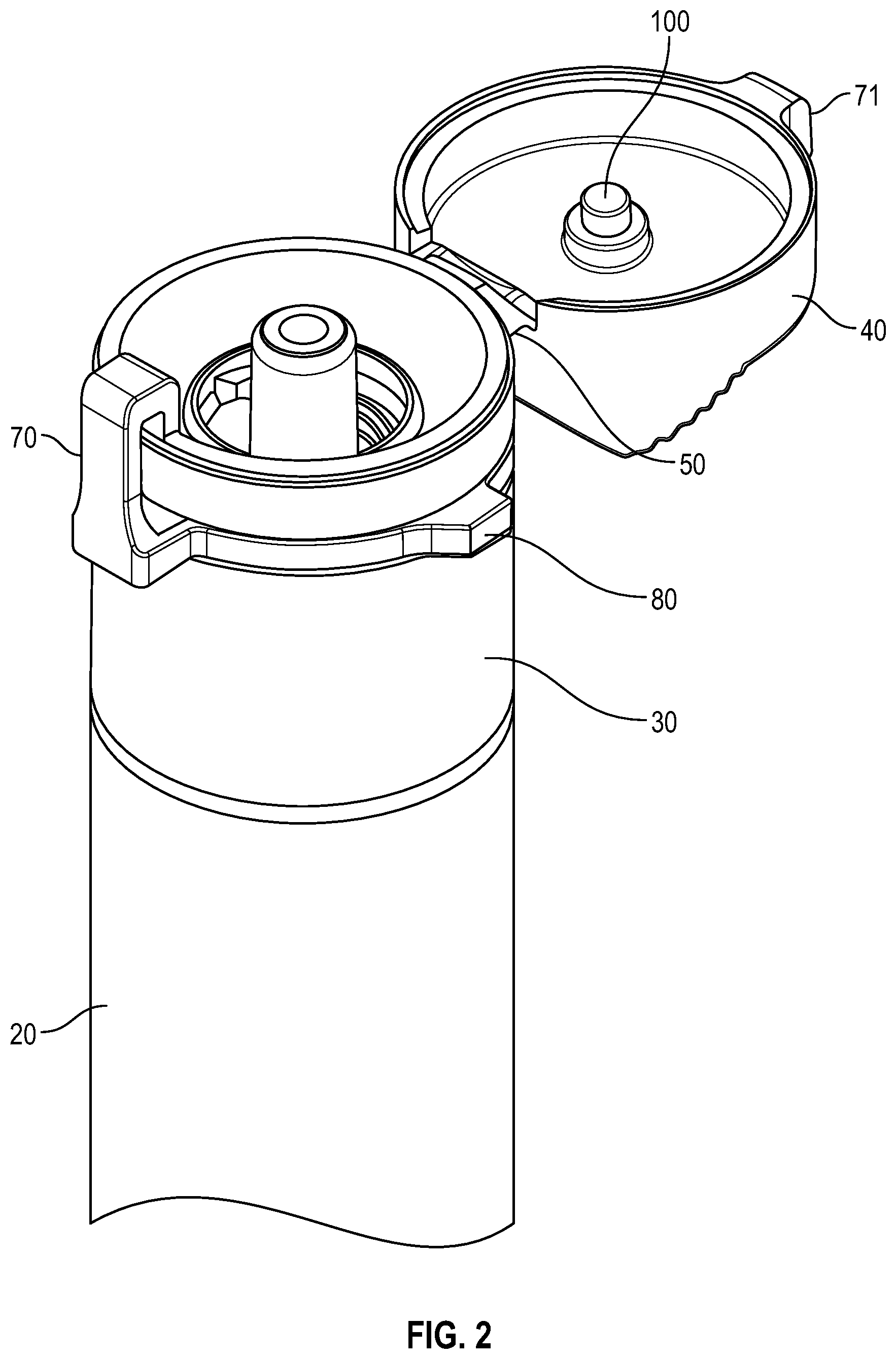 Patent US12311149 Figure 2 – Flush syringe with flip cap