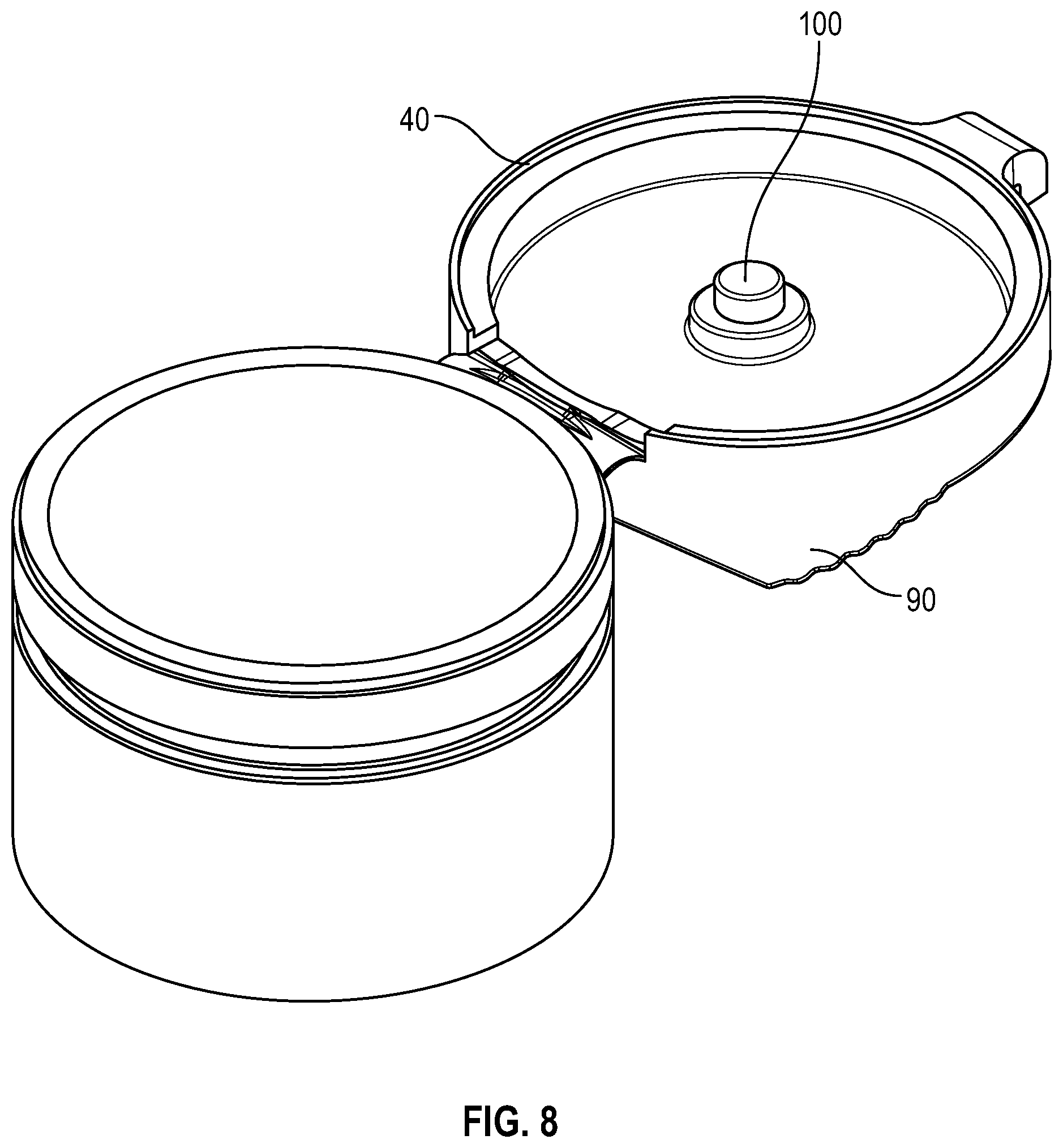 Patent US12311149 Figure 8 – Flush syringe with flip cap