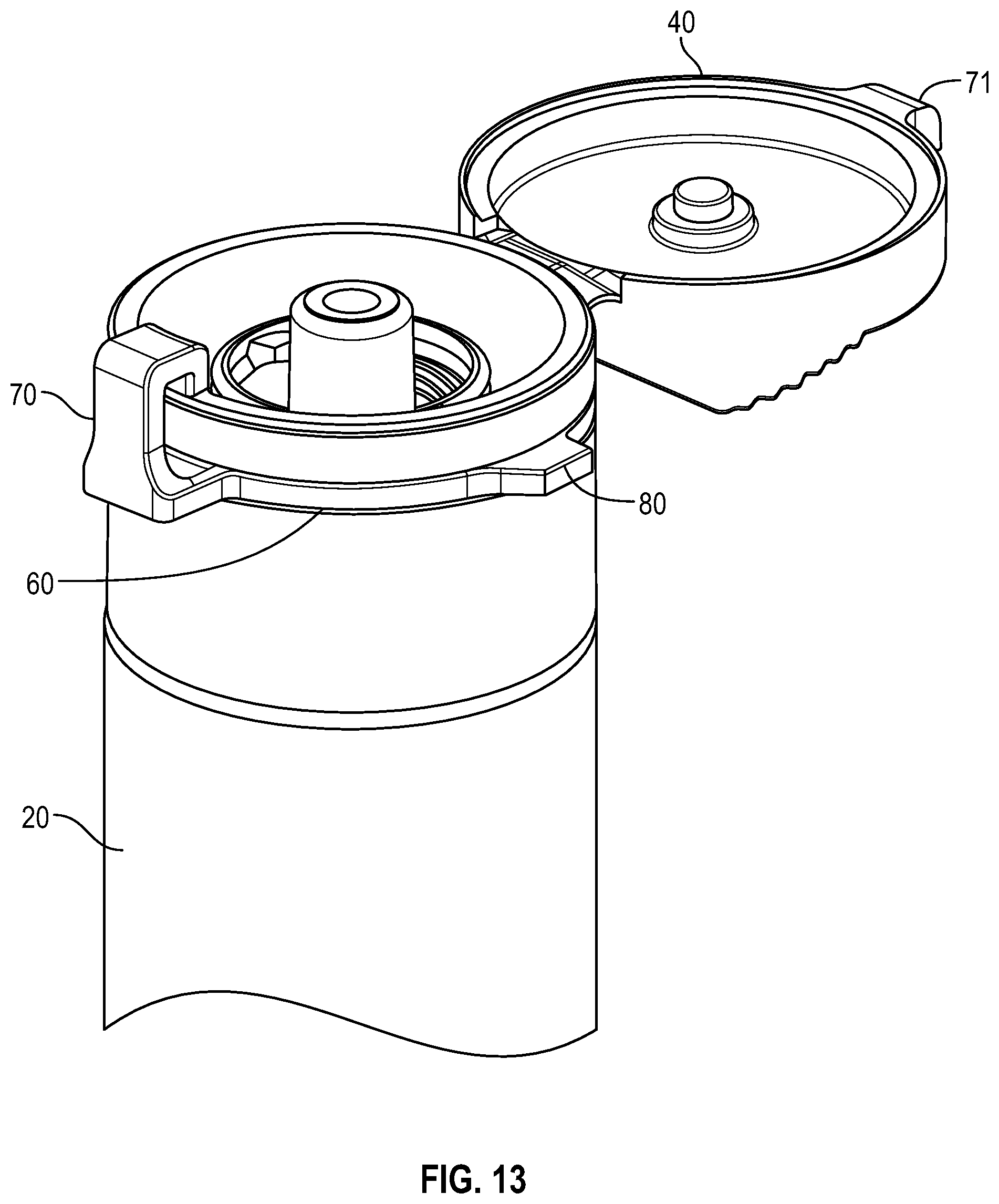 Patent US12311149 Figure 13 – Flush syringe with flip cap