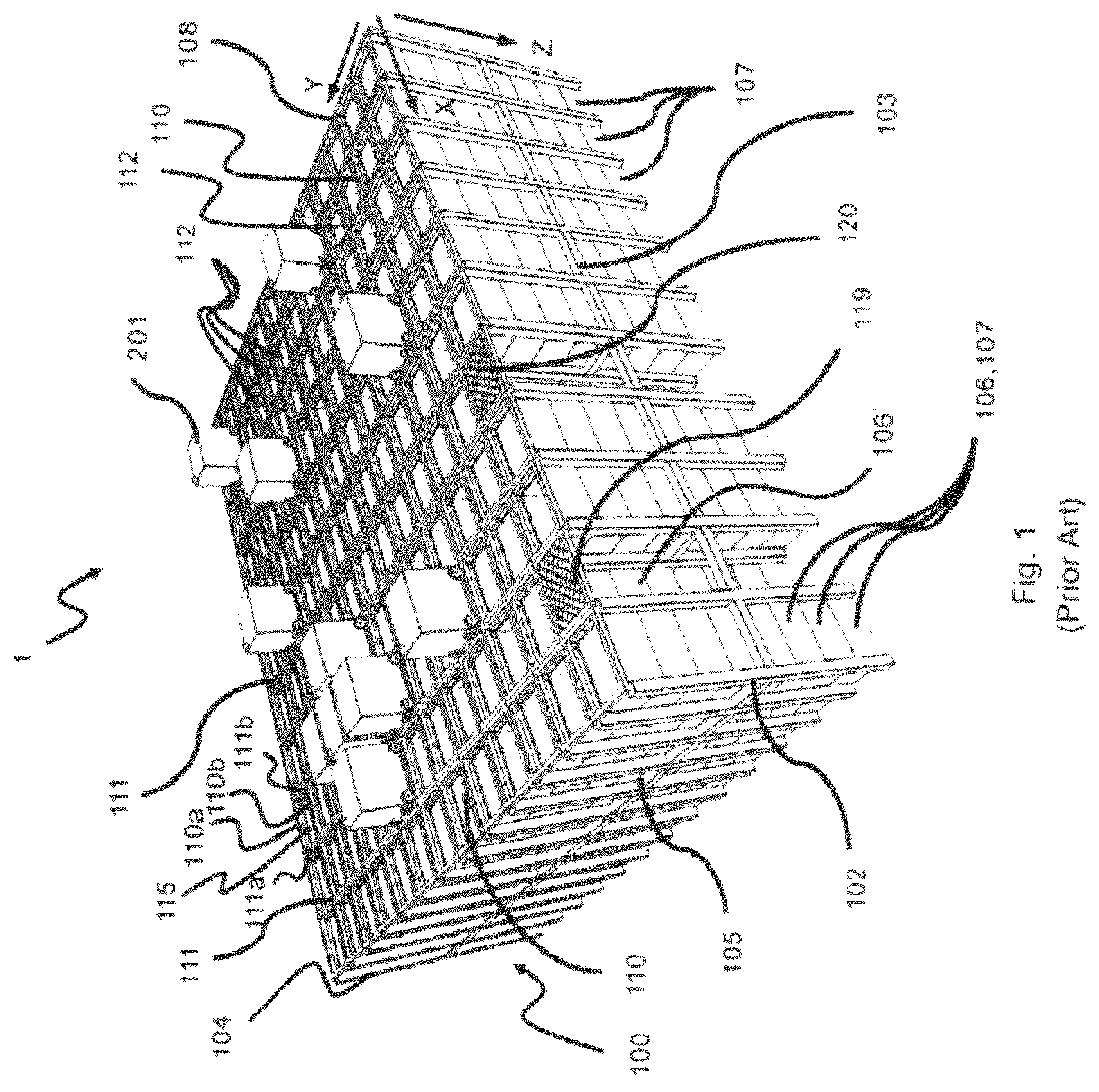 Patent US12311207 Figure 1 – Automated grid storage and retrieval system with foam-based fire prevention system