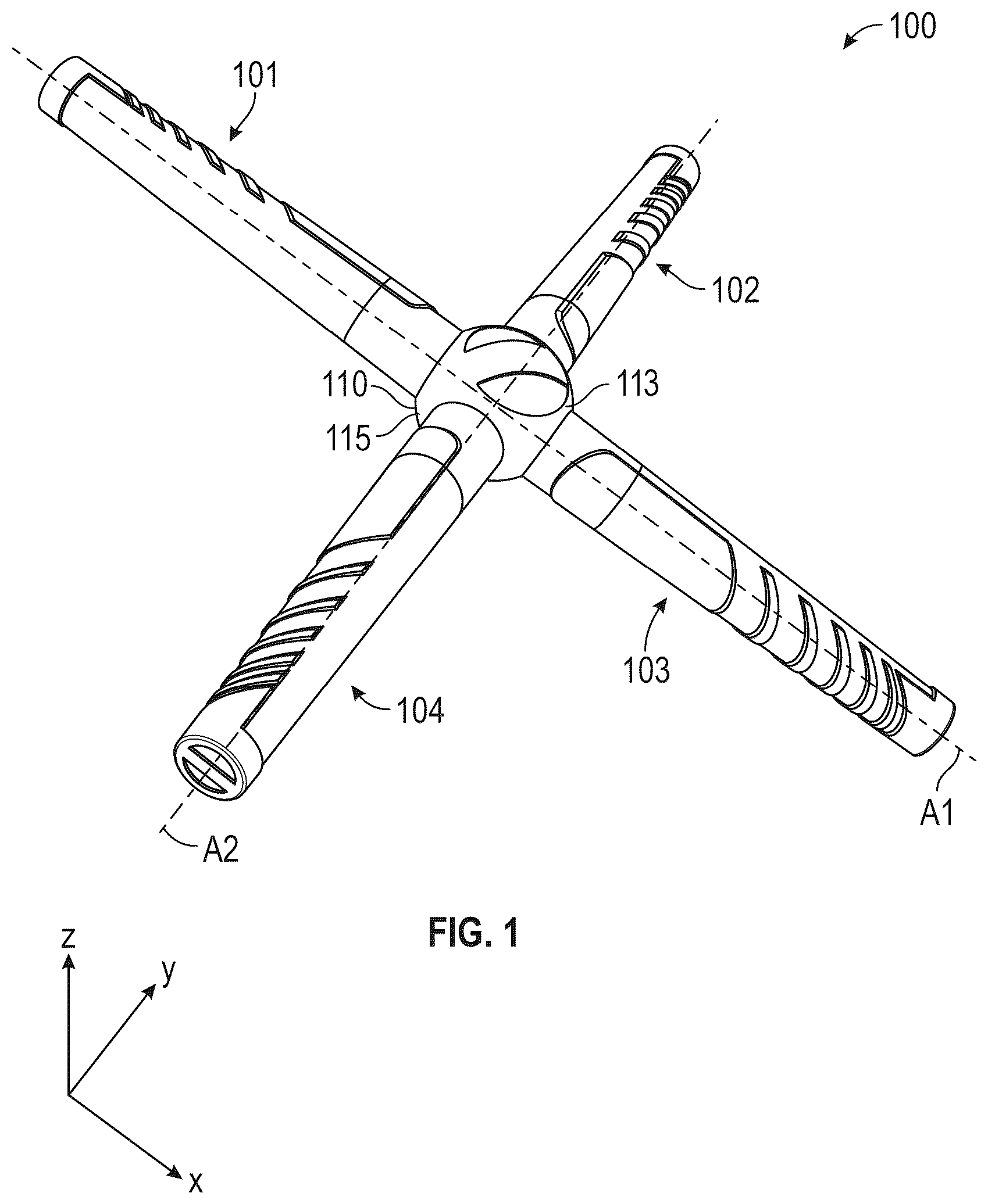 Patent US12311216 Figure 1 – Training device with collapsible arms