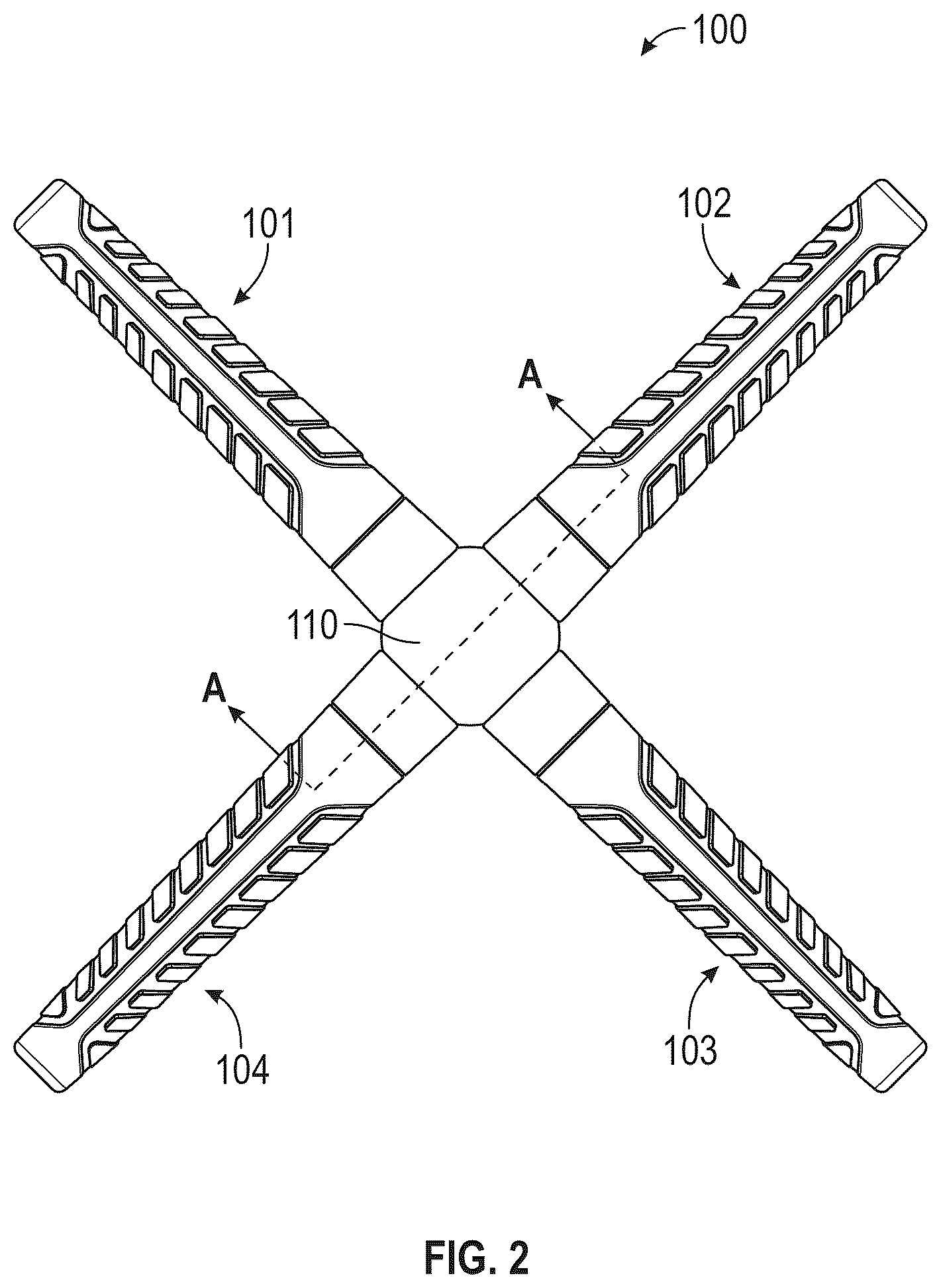 Patent US12311216 Figure 2 – Training device with collapsible arms