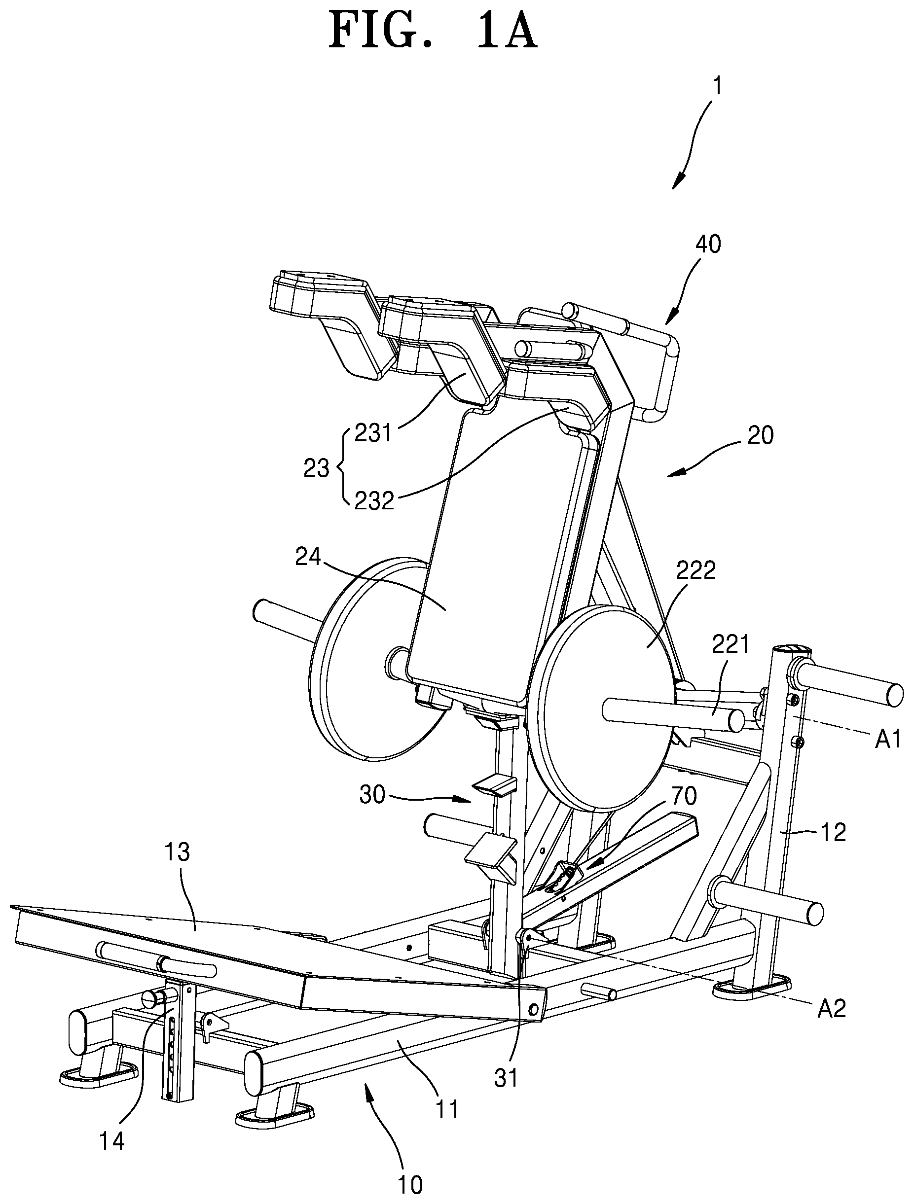 Patent US12311217 Figure 1 – Squat machine