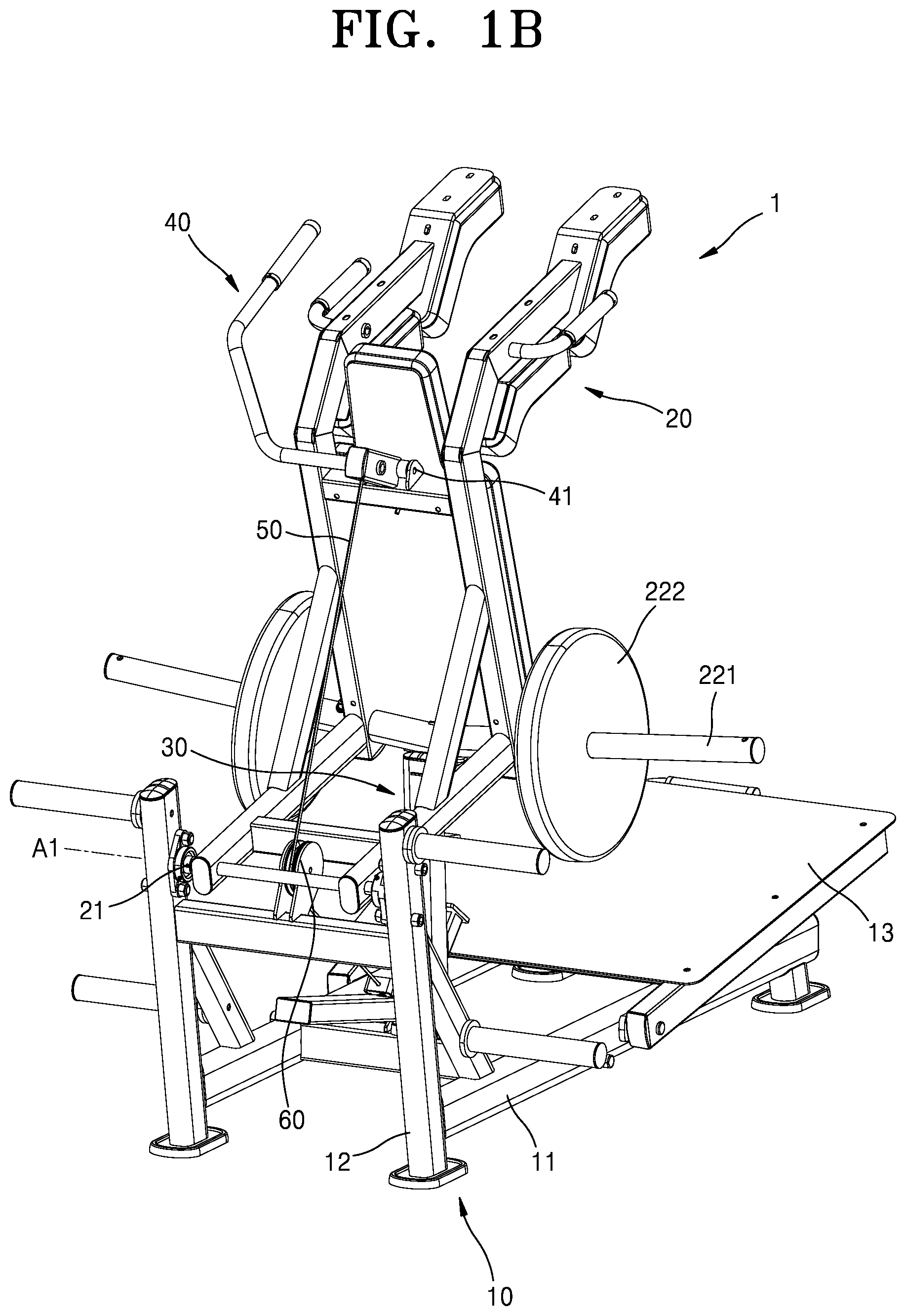 Patent US12311217 Figure 2 – Squat machine