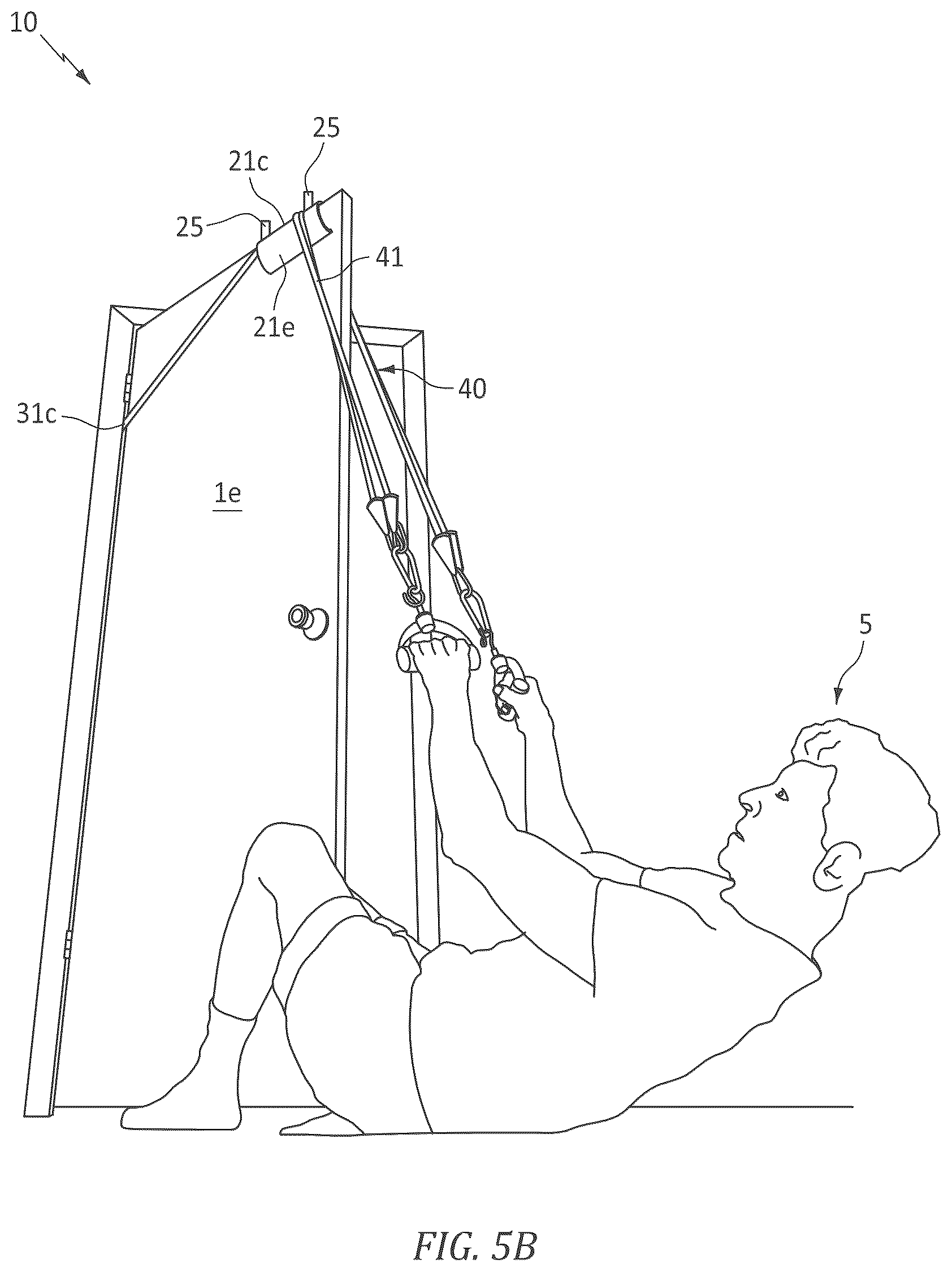 Patent US12311221 Figure 6 – Straddle door mount travel gym system