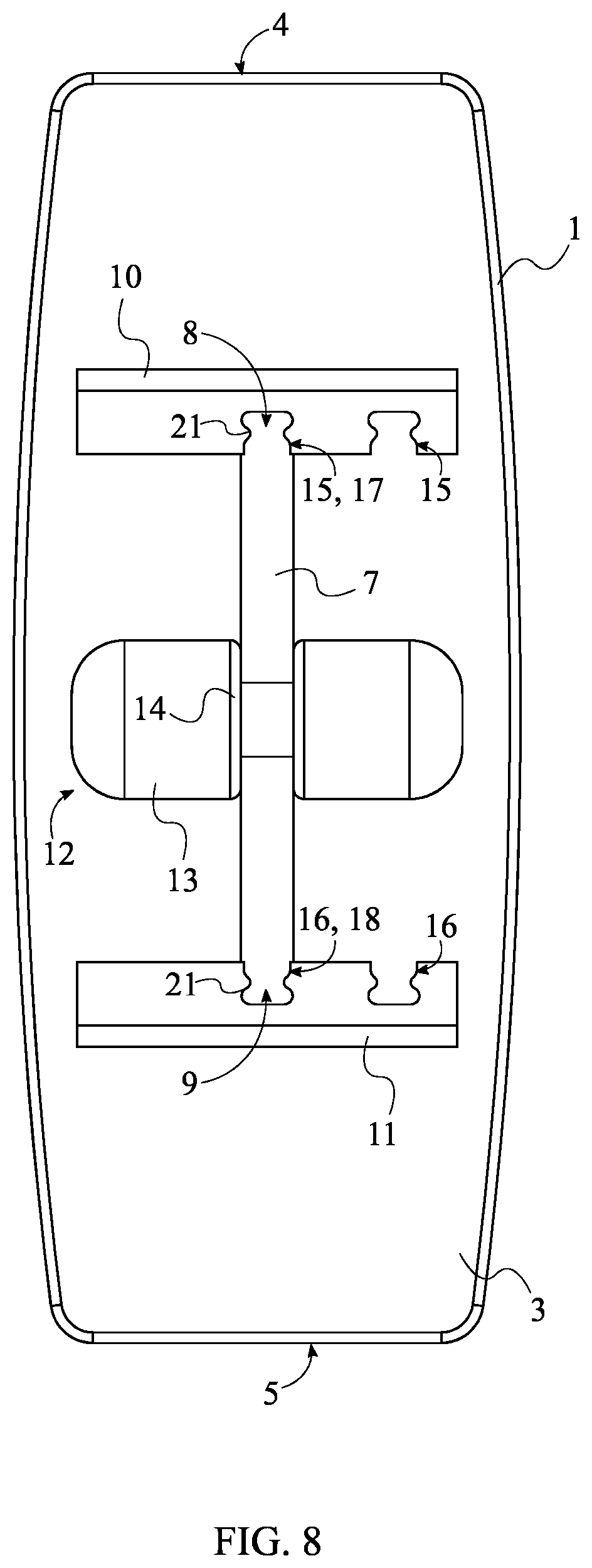 Patent US12311225 Figure 8 – Balance board with variable fore-and-aft adjustability