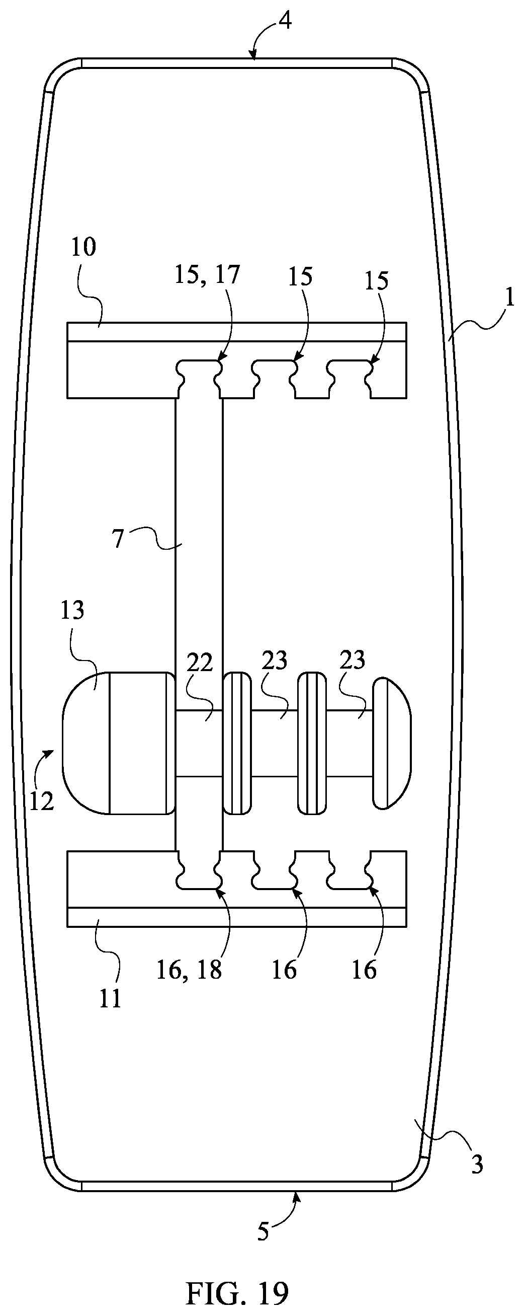 Patent US12311225 Figure 19 – Balance board with variable fore-and-aft adjustability