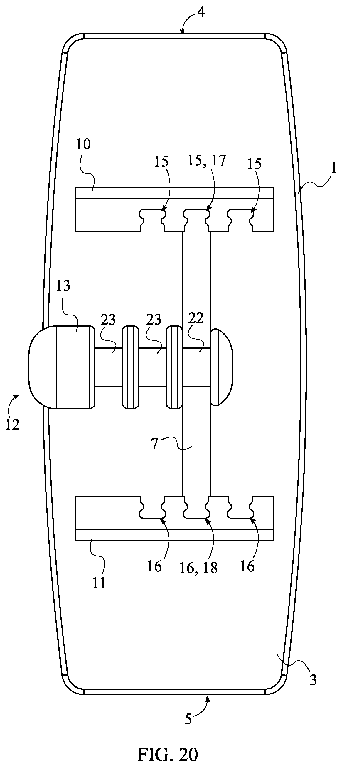 Patent US12311225 Figure 20 – Balance board with variable fore-and-aft adjustability