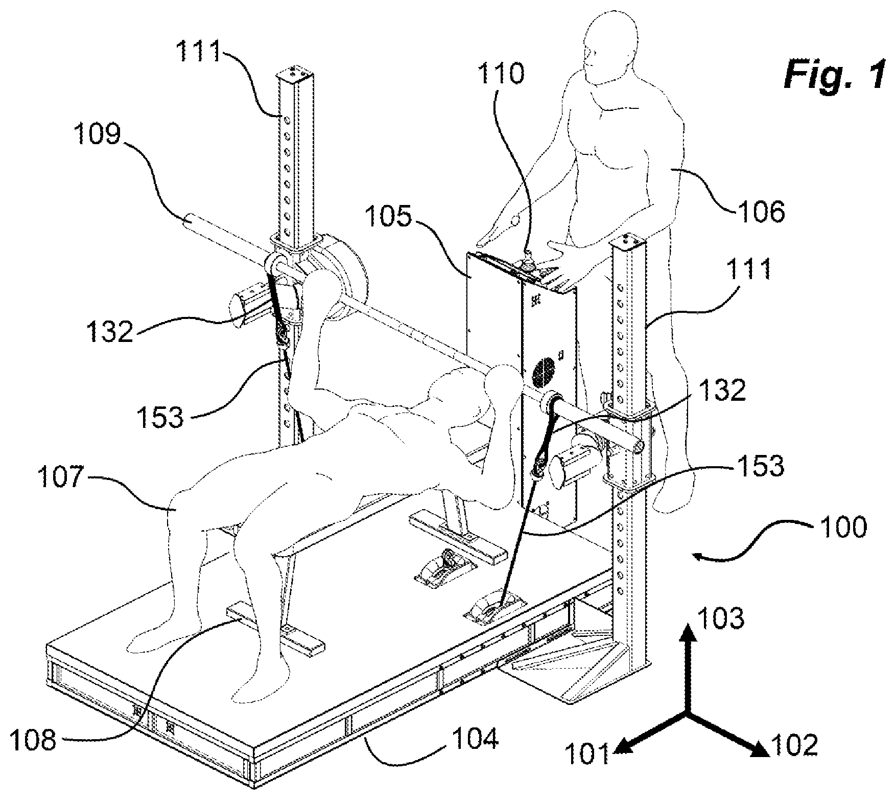 Patent US12311230 — Electromechanical exercise machine — Figure 1