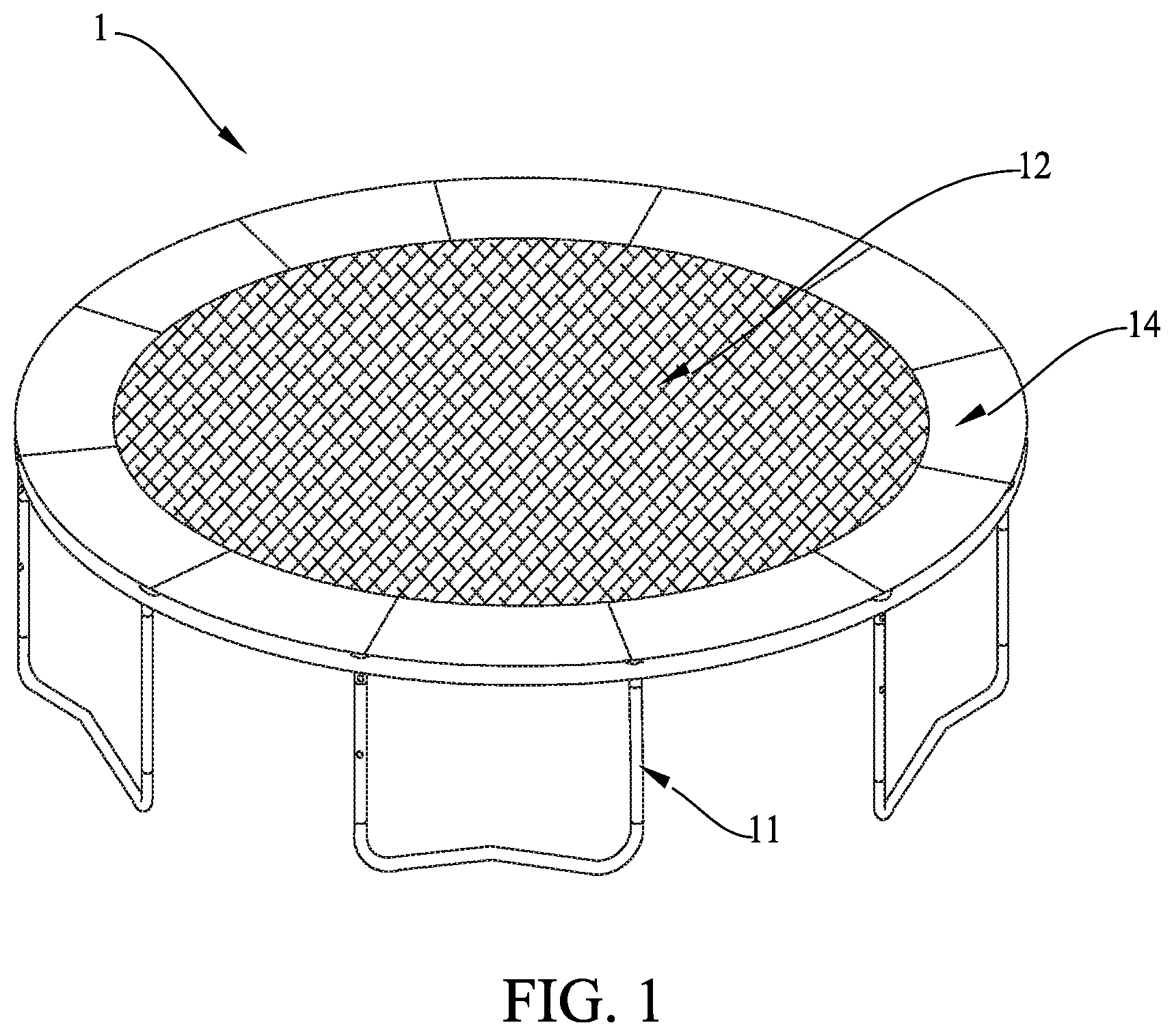 Patent US12311237 Figure 1 – Hoop cover for trampoline and trampoline