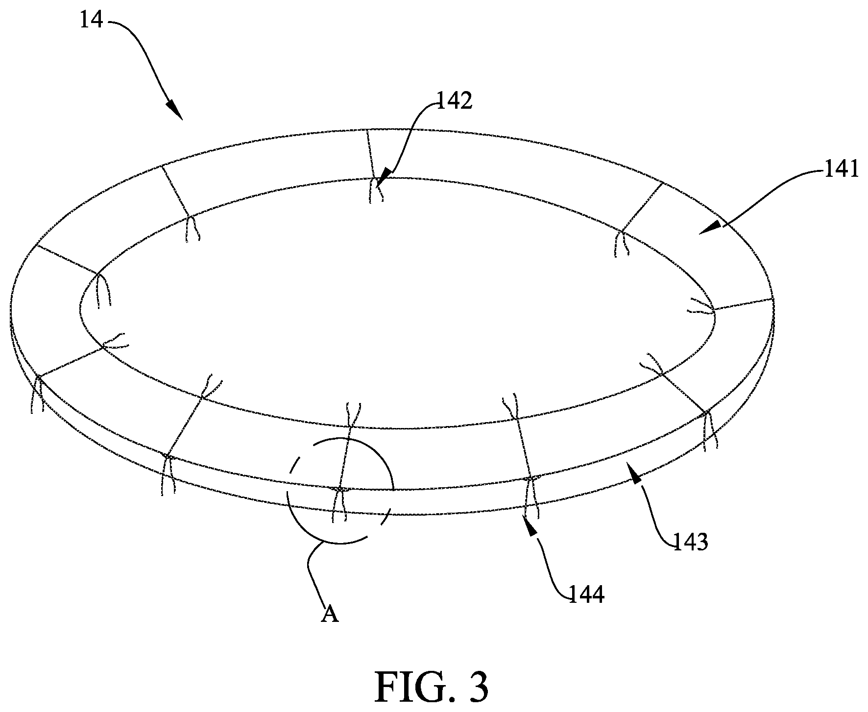 Patent US12311237 Figure 3 – Hoop cover for trampoline and trampoline