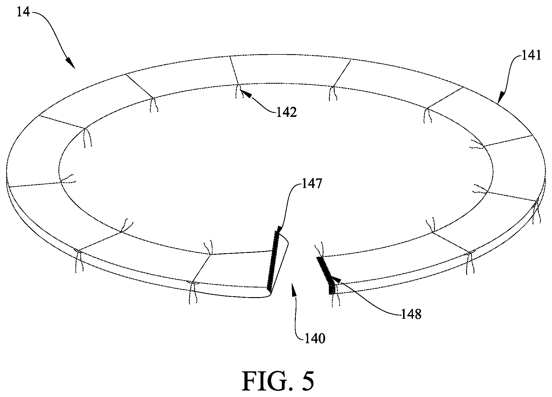 Patent US12311237 Figure 5 – Hoop cover for trampoline and trampoline