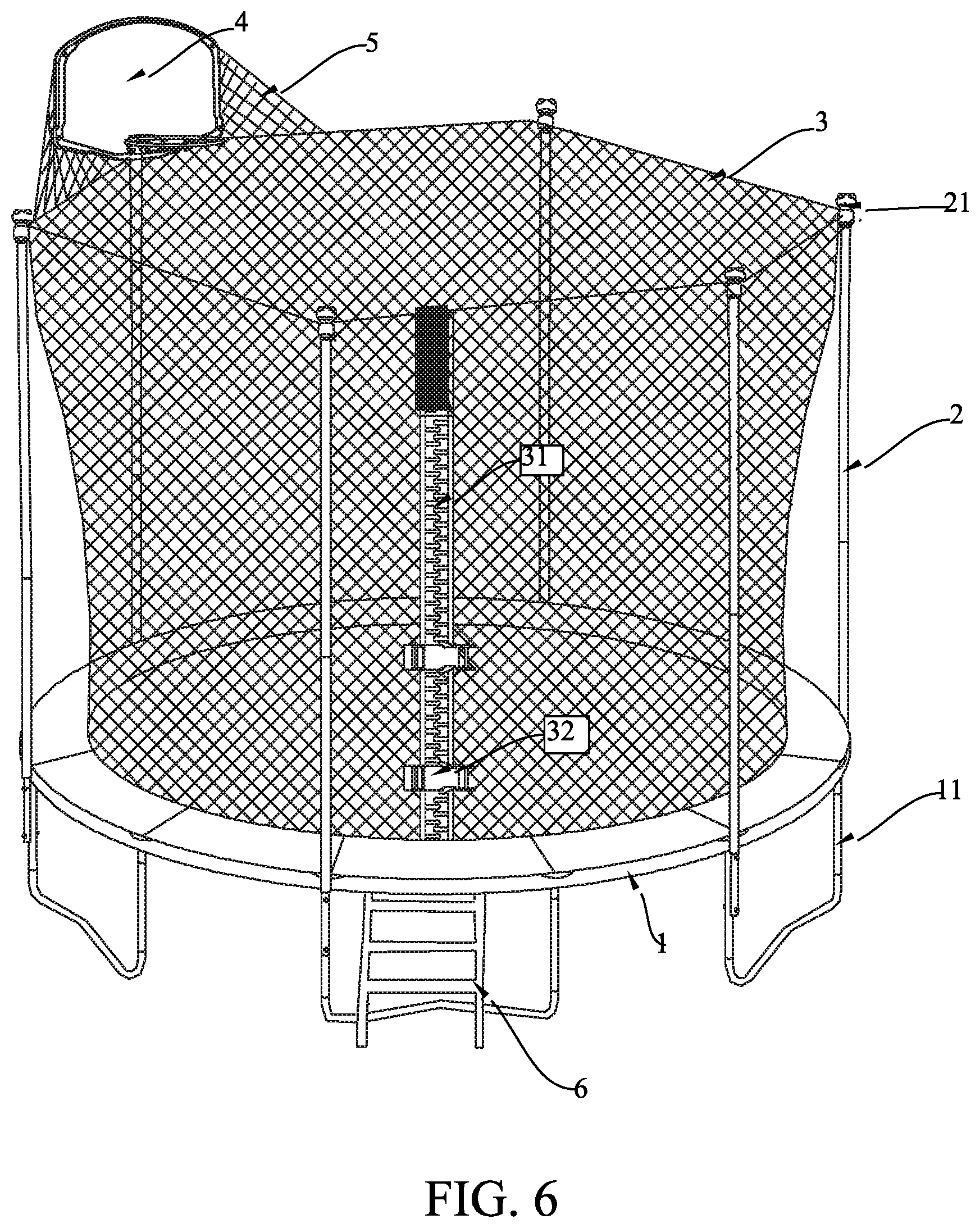 Patent US12311237 Figure 6 – Hoop cover for trampoline and trampoline