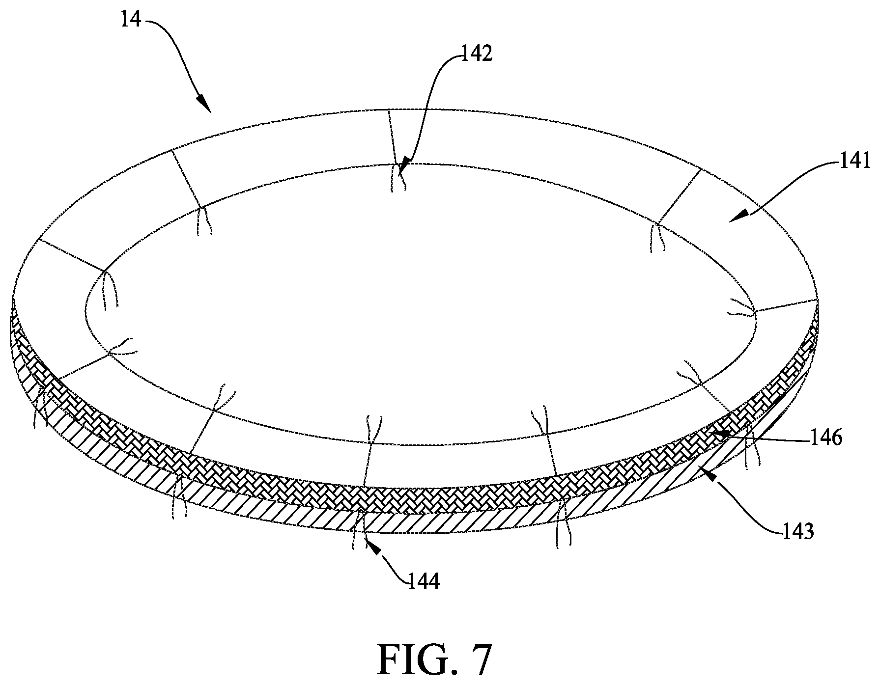 Patent US12311237 Figure 7 – Hoop cover for trampoline and trampoline