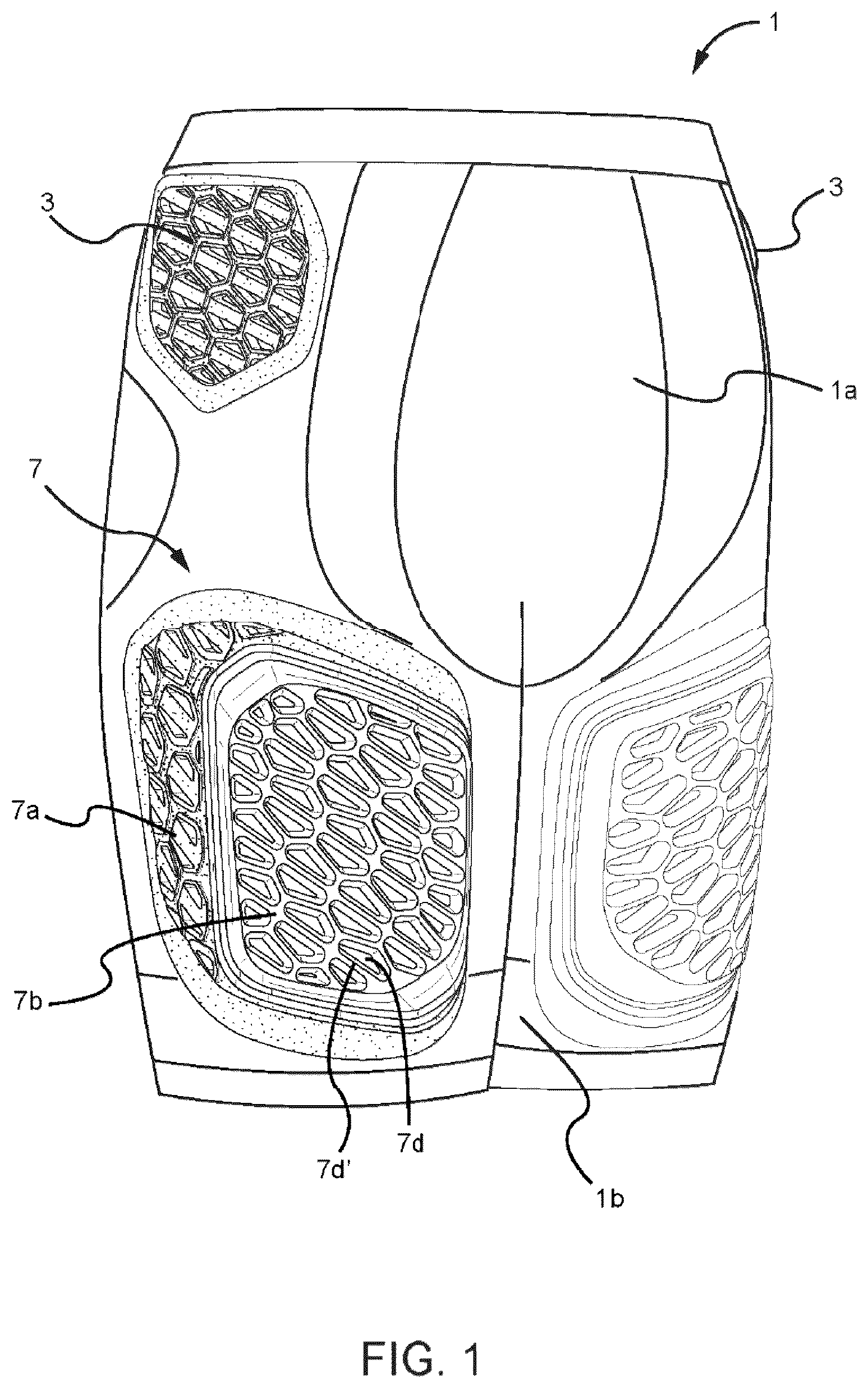 Patent US12311249 Figure 1 – Protective pad for protection from impact and a protective garment using the same