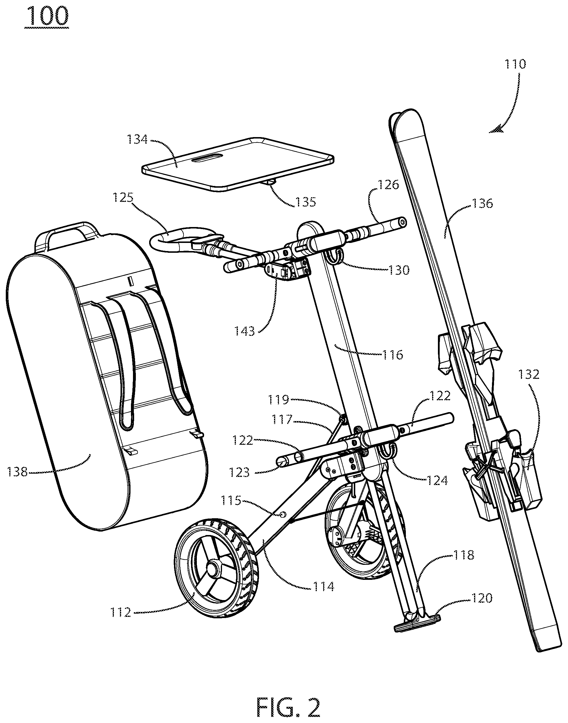 Patent US12311250 Figure 2 – Apparatus for transport and storage of sporting equipment