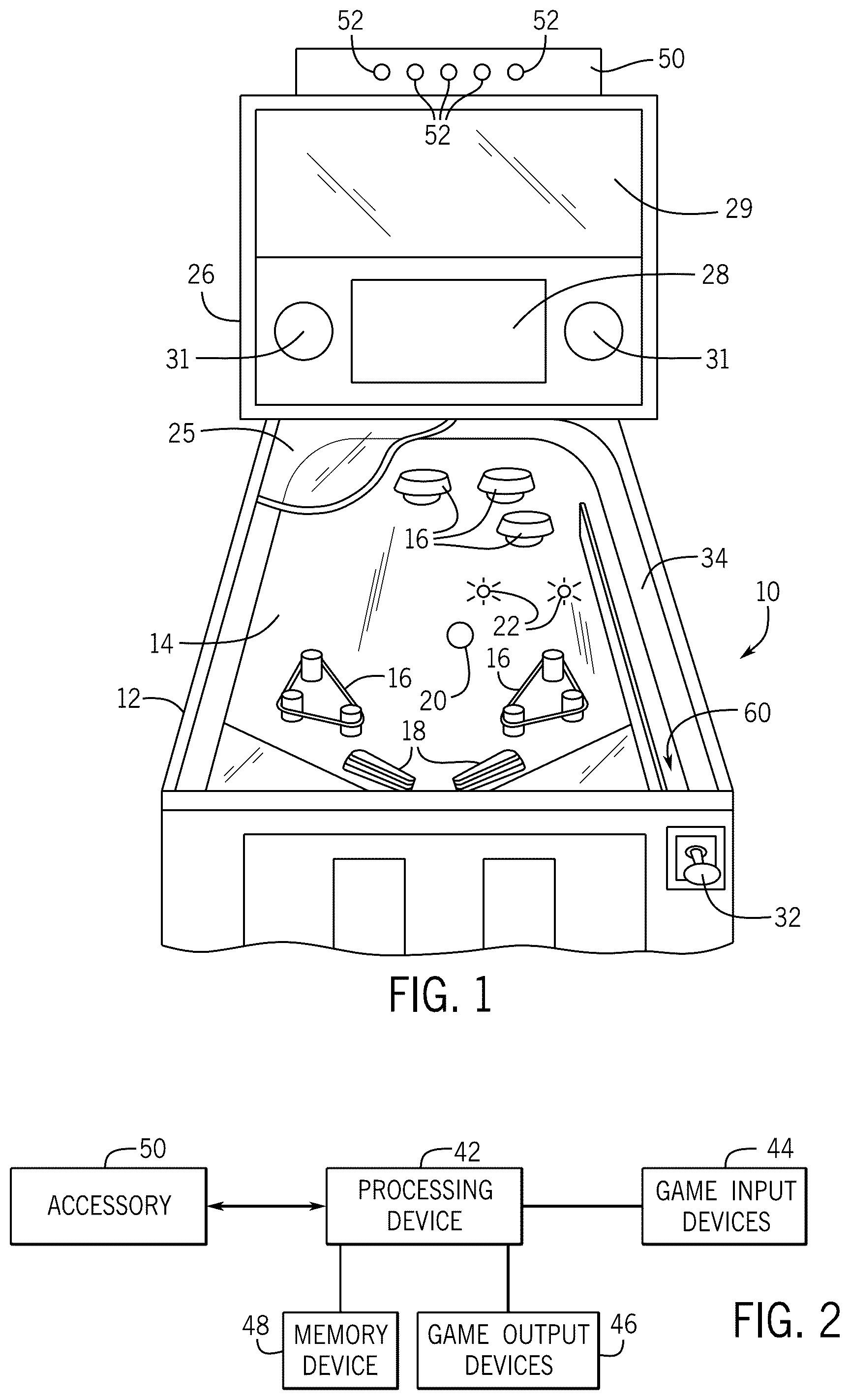 Patent US12311276 Figure 1 – Pinball machine with retrofittable accessory