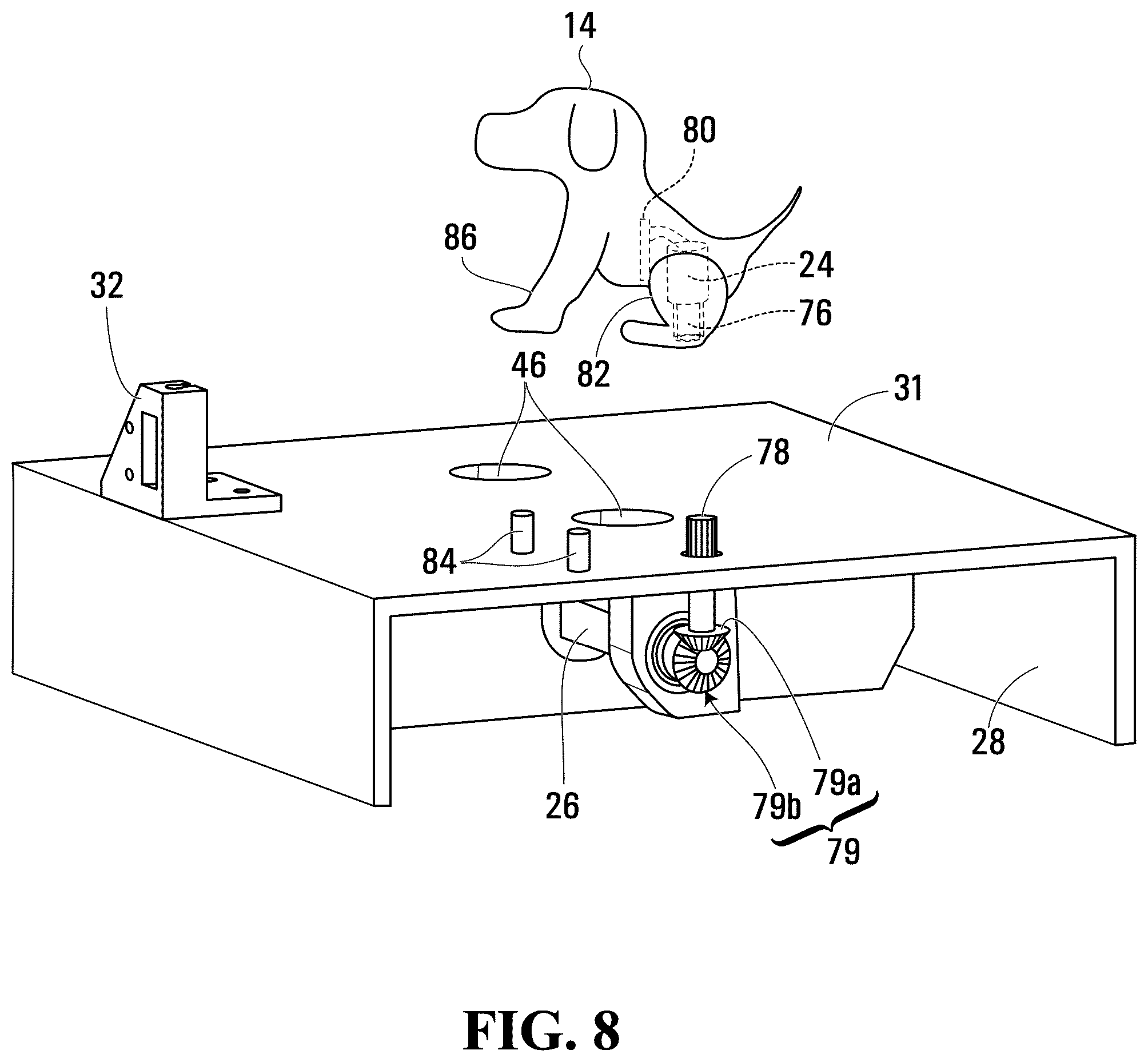 Patent US12311277 Figure 8 – Toy assembly with inner object in housing that performs function