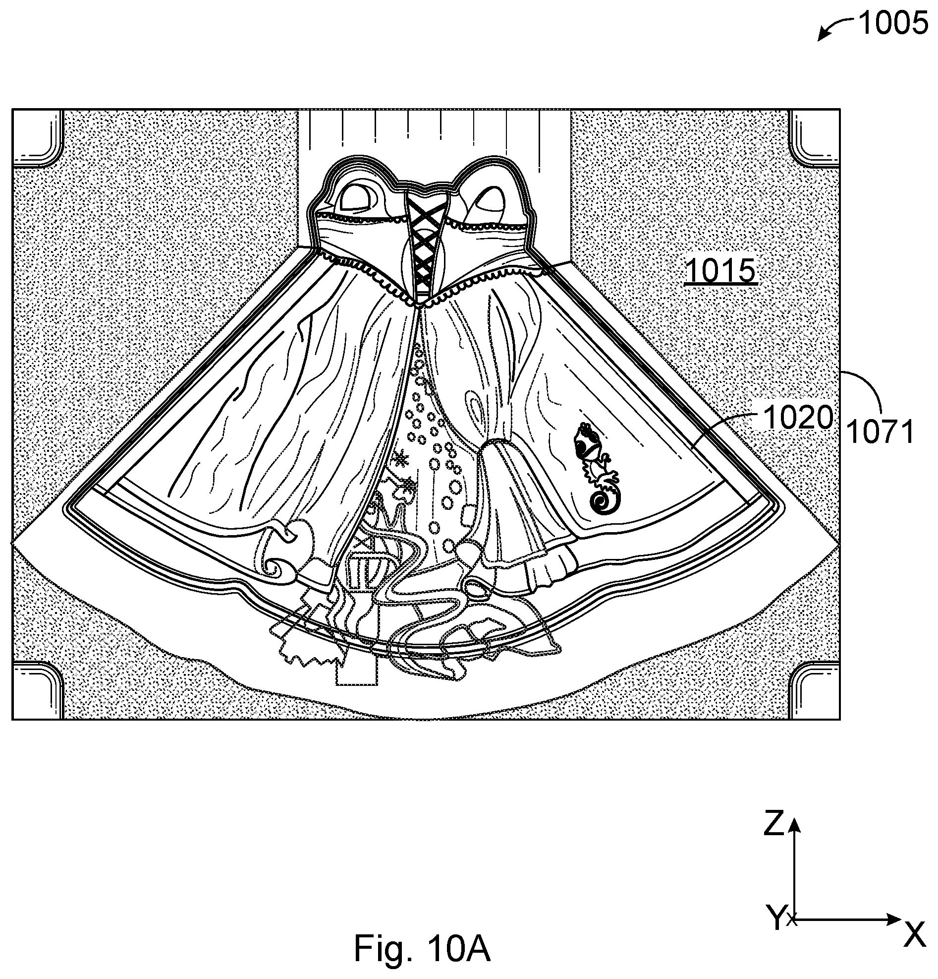 Patent US12311280 Figure 15 – Manufacturing process for making toy figure clothing