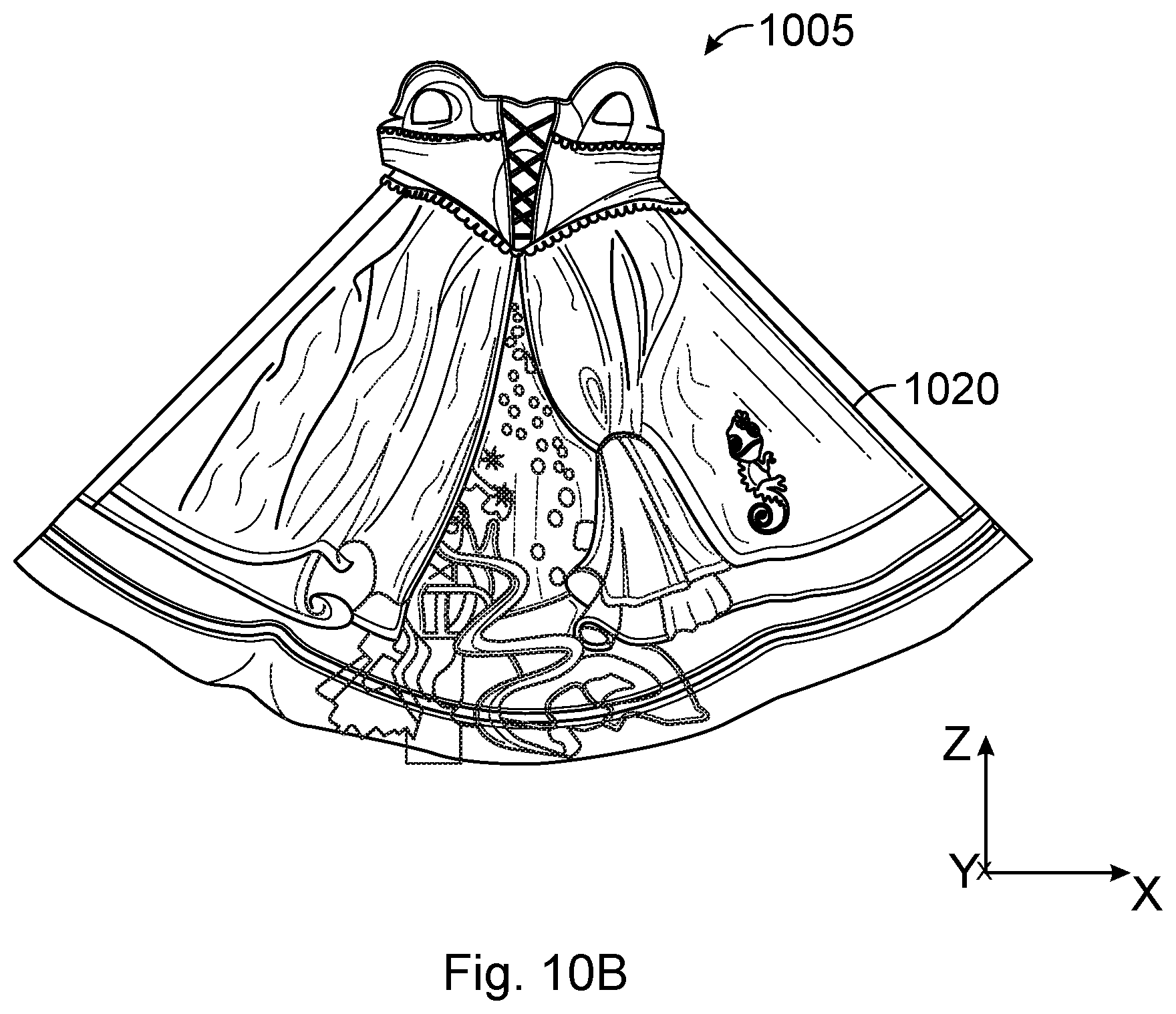 Patent US12311280 Figure 16 – Manufacturing process for making toy figure clothing