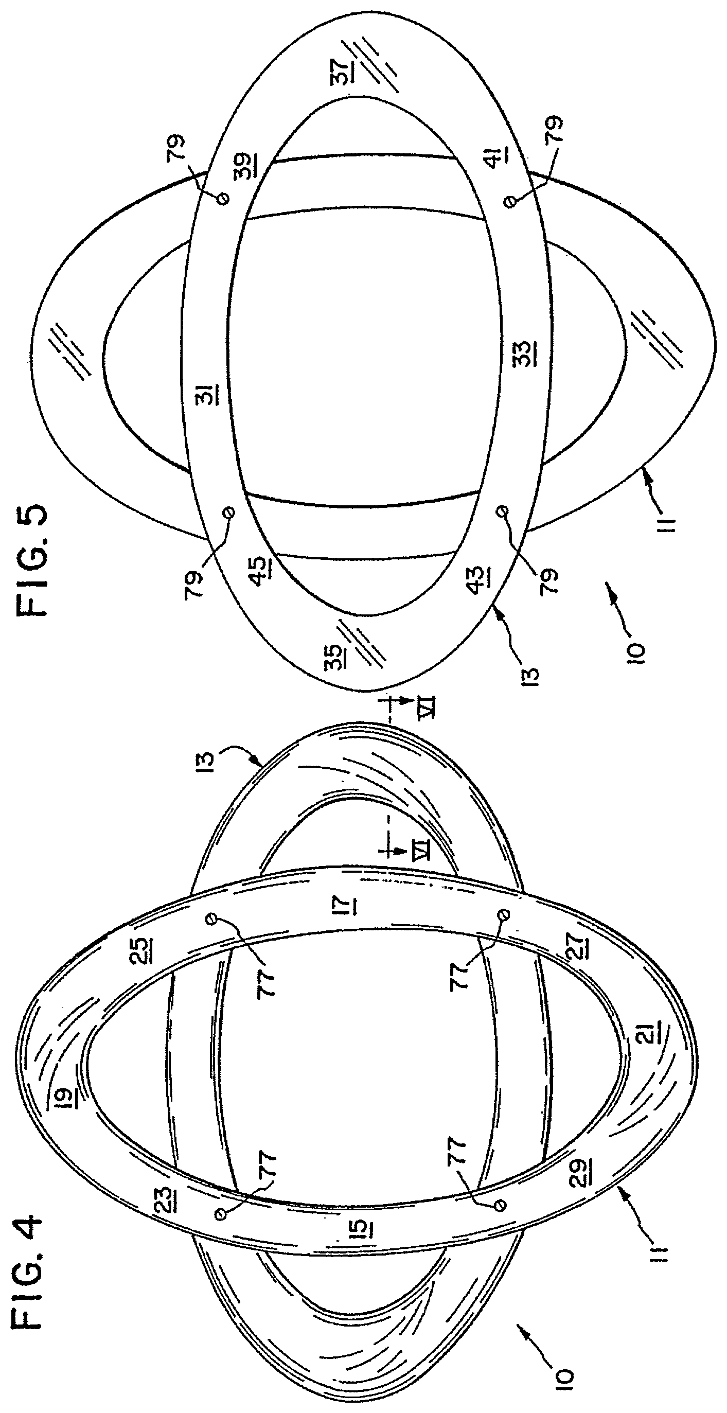 Patent US12311284 Figure 3 – Bi-elliptical flying toy with anhedral bent rings