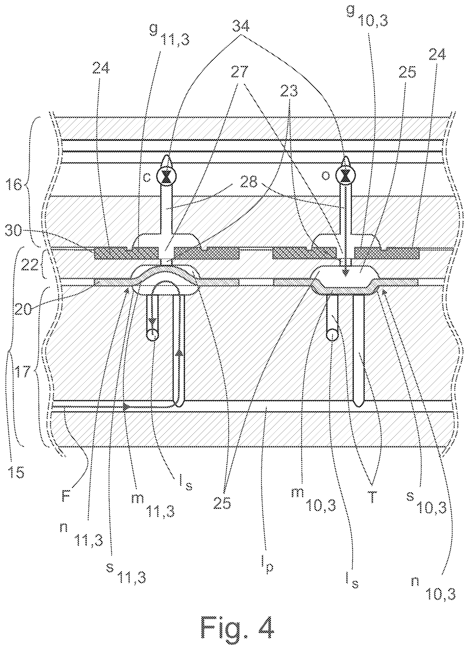 Patent US12311287 Figure 4 – Valve switching system for selectively interconnecting components of a bioprocess installation
