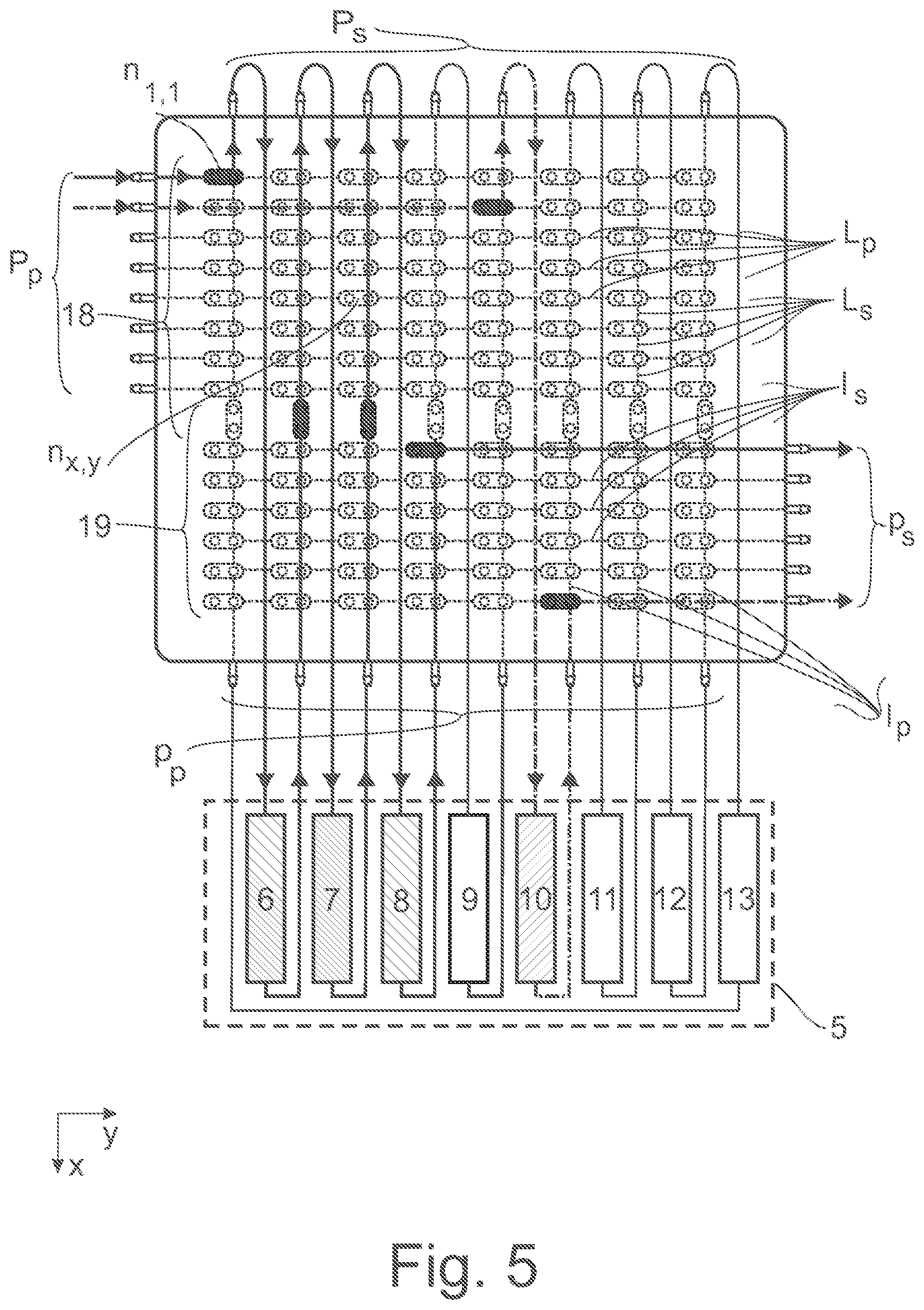 Patent US12311287 Figure 5 – Valve switching system for selectively interconnecting components of a bioprocess installation