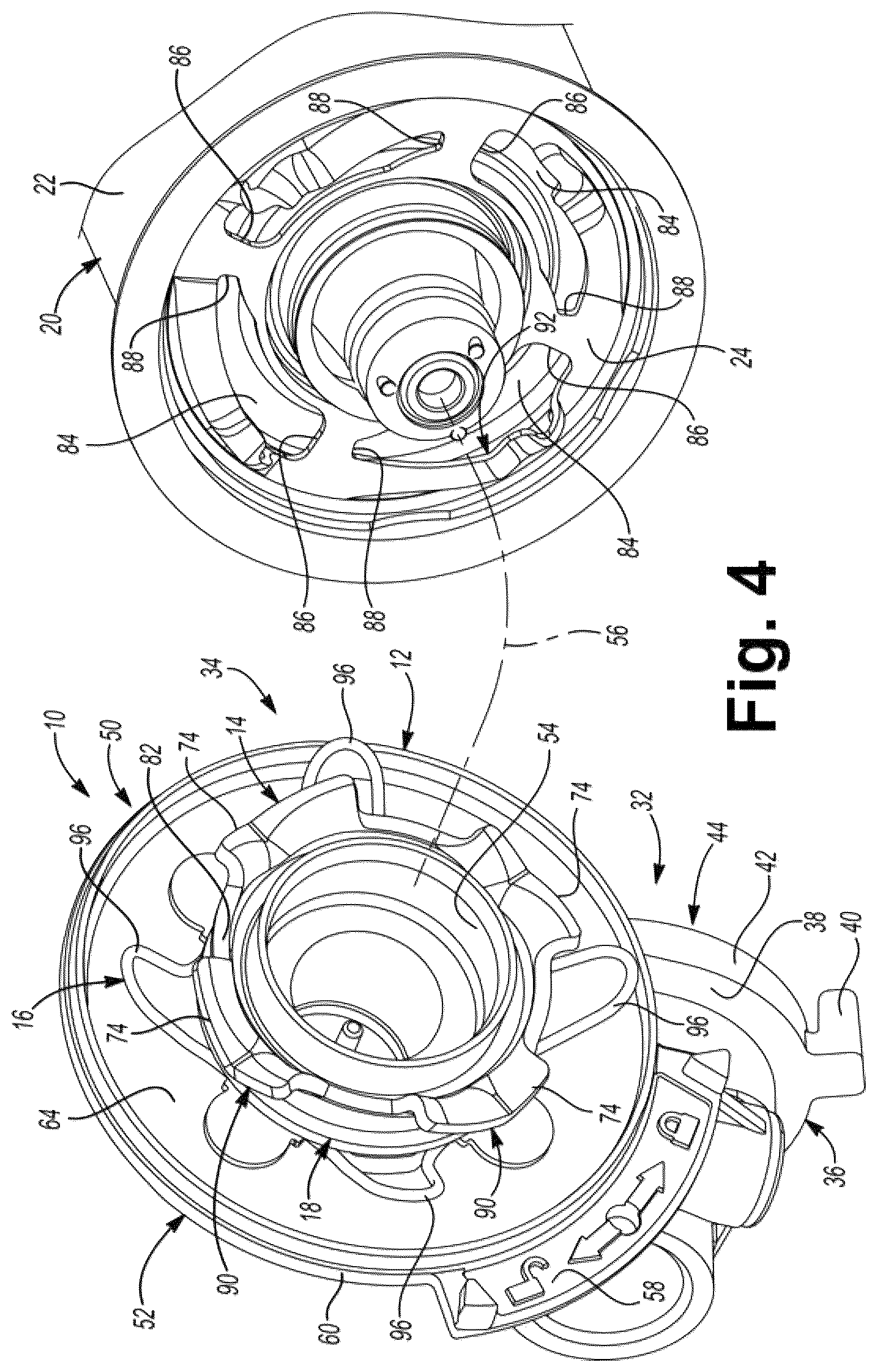 Patent US12311293 Figure 3 – Filter head assembly having a threaded bayonet connector adapter with a position tolerance improving retainer ring