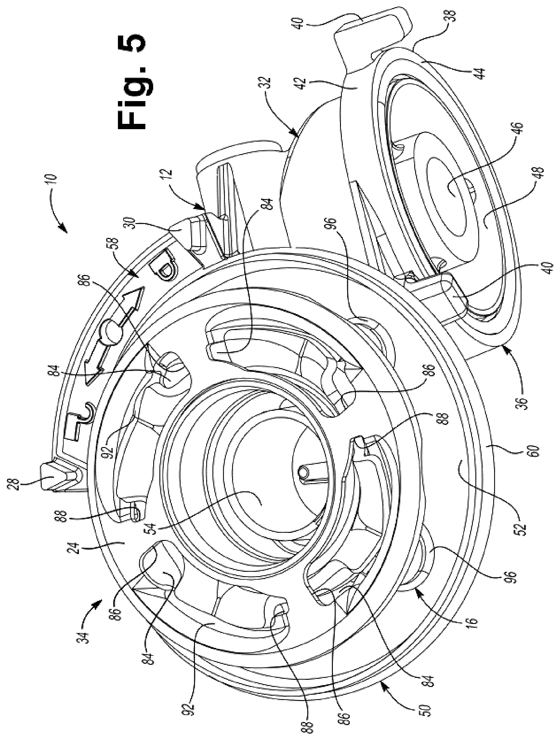 Patent US12311293 Figure 4 – Filter head assembly having a threaded bayonet connector adapter with a position tolerance improving retainer ring