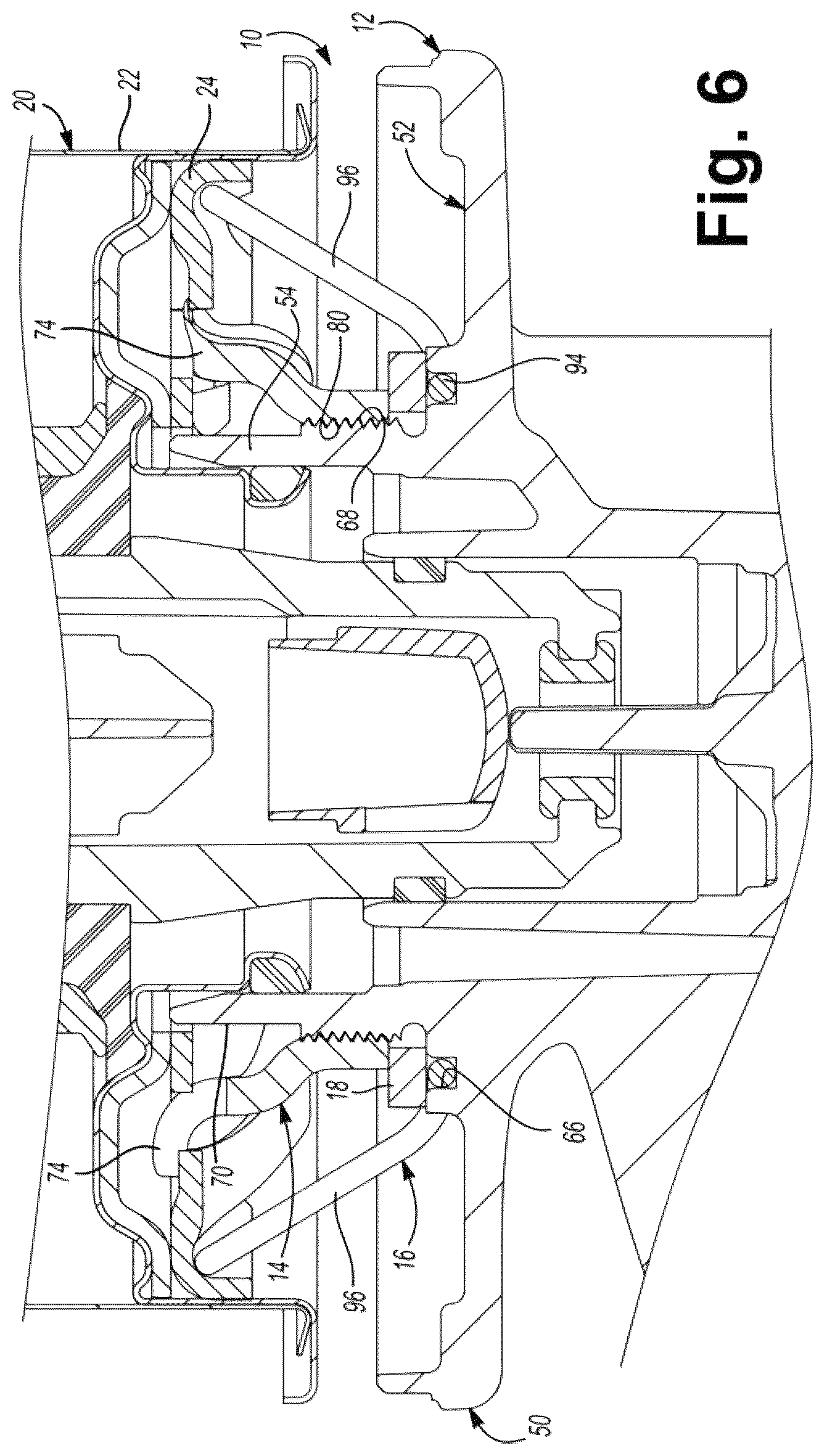 Patent US12311293 Figure 5 – Filter head assembly having a threaded bayonet connector adapter with a position tolerance improving retainer ring