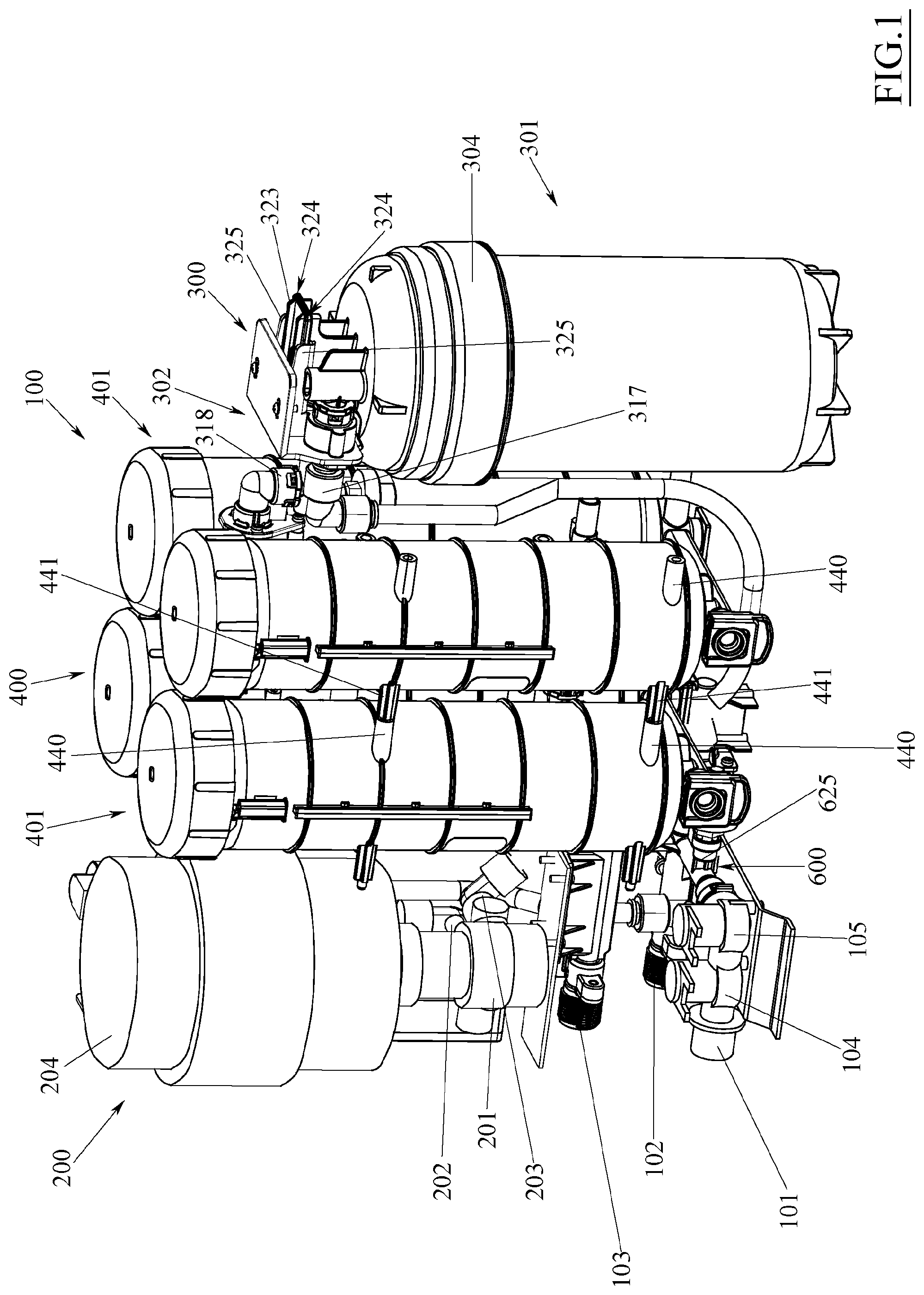 Patent US12311317 — Modular element for reverse osmosis filtering devices — Figure 1