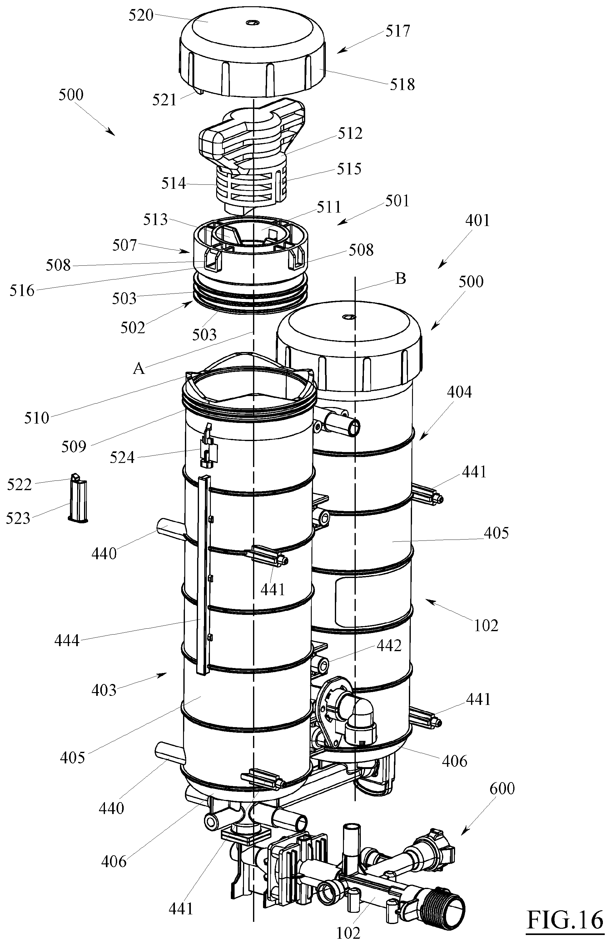 Patent US12311317 Figure 17 – Modular element for reverse osmosis filtering devices