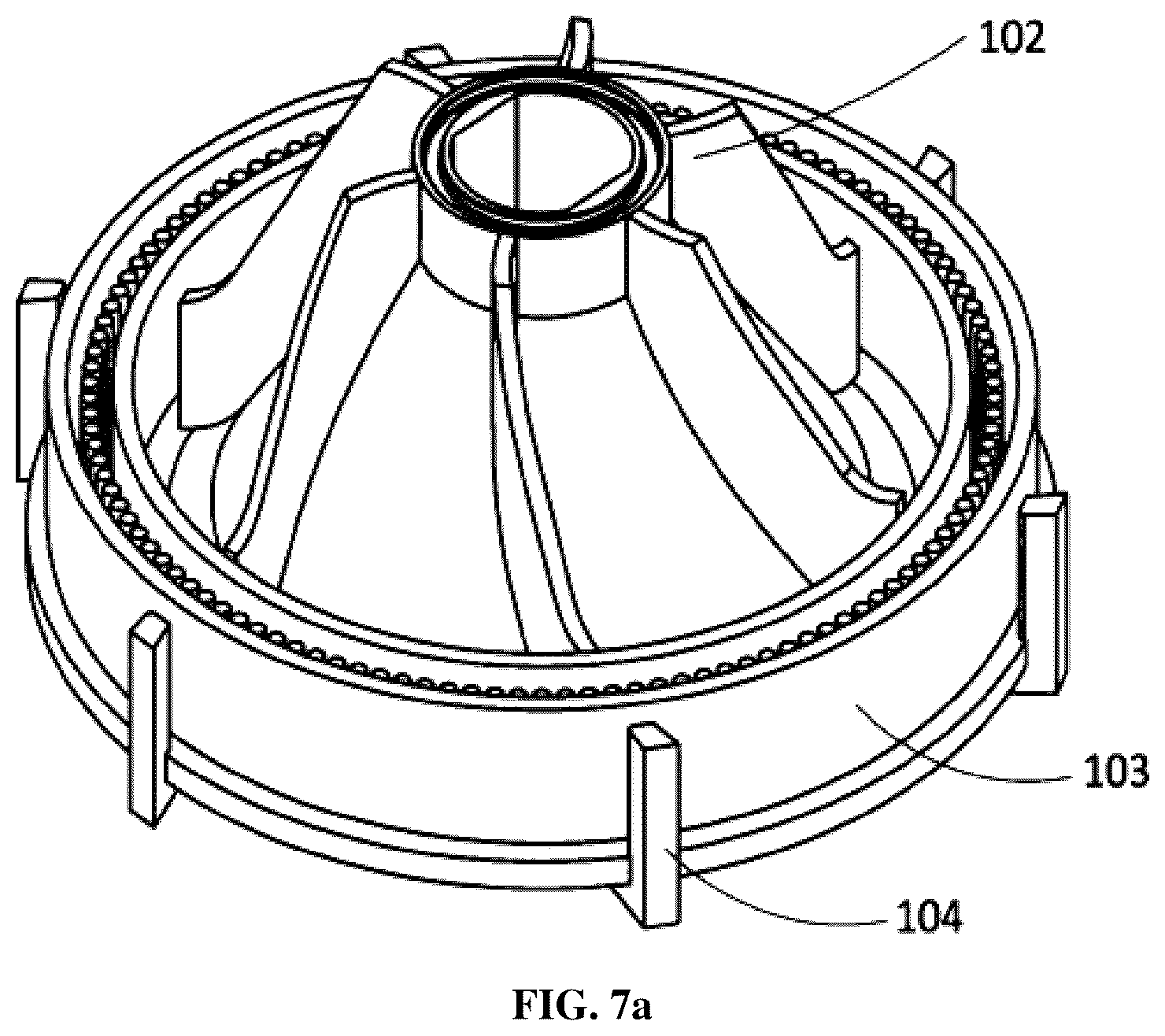 Patent US12311325 Figure 11 – Impeller assembly for dispersing solid in liquid utilizing curved baffle plate and solid-liquid mixing device using impeller assembly