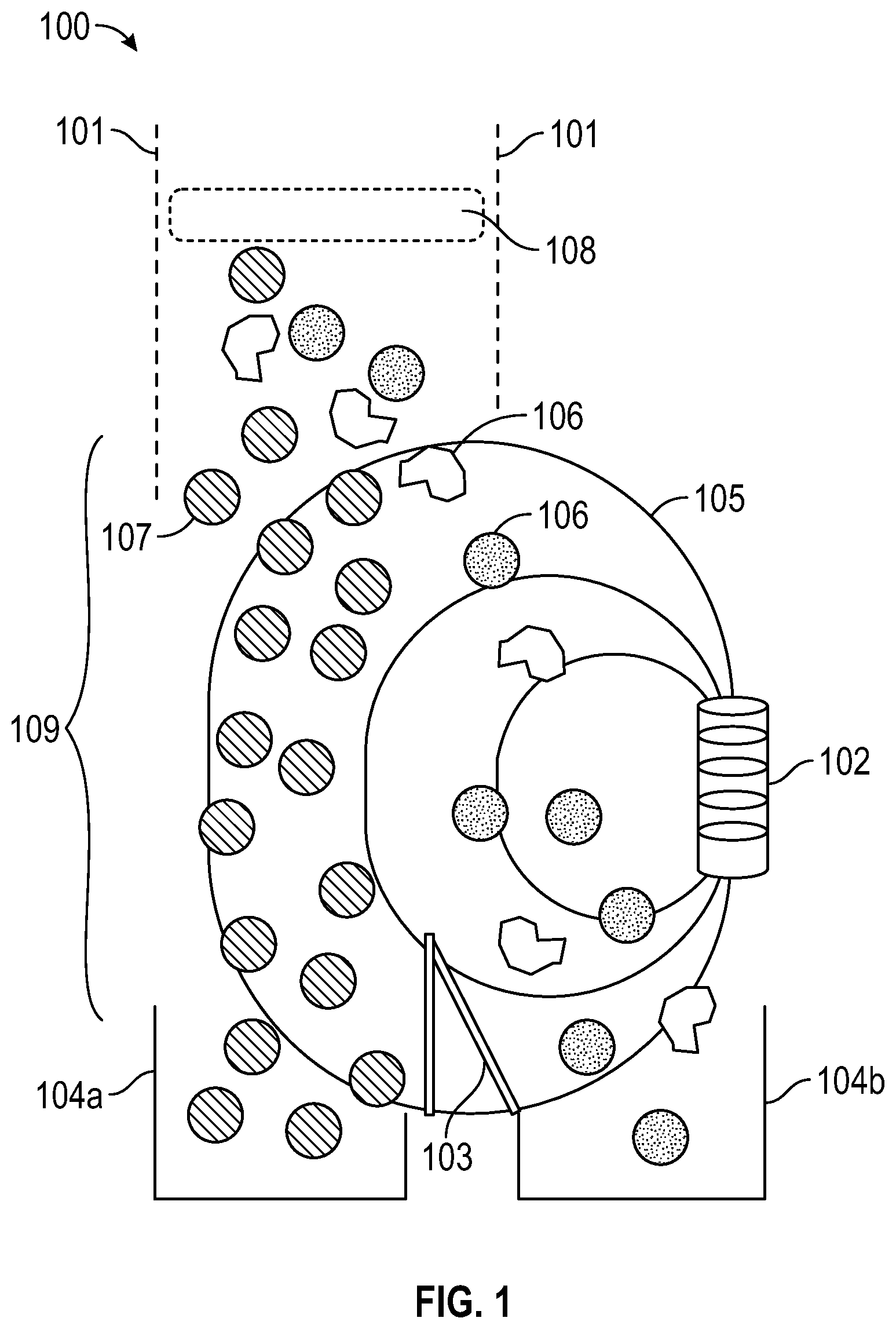 Patent US12311385 Figure 1 – Electromagnetic separation of powders