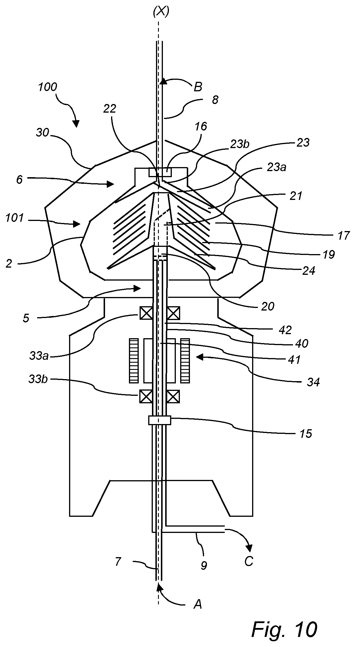 Patent US12311387 Figure 6 – Centrifugal separator for separating a liquid mixture