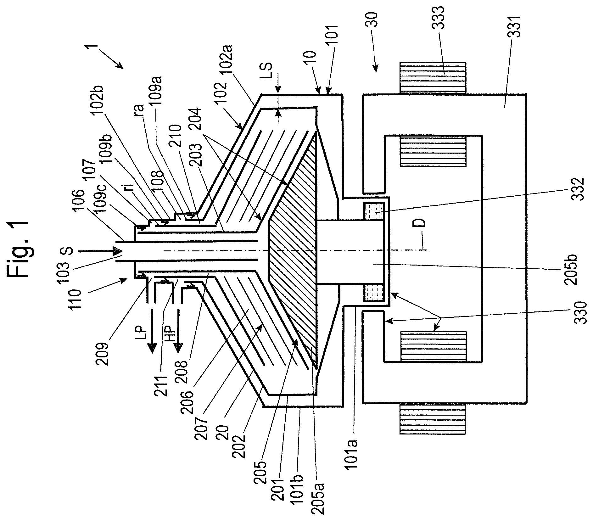Patent US12311388 Figure 1 – Magnetically suspended and rotated separator