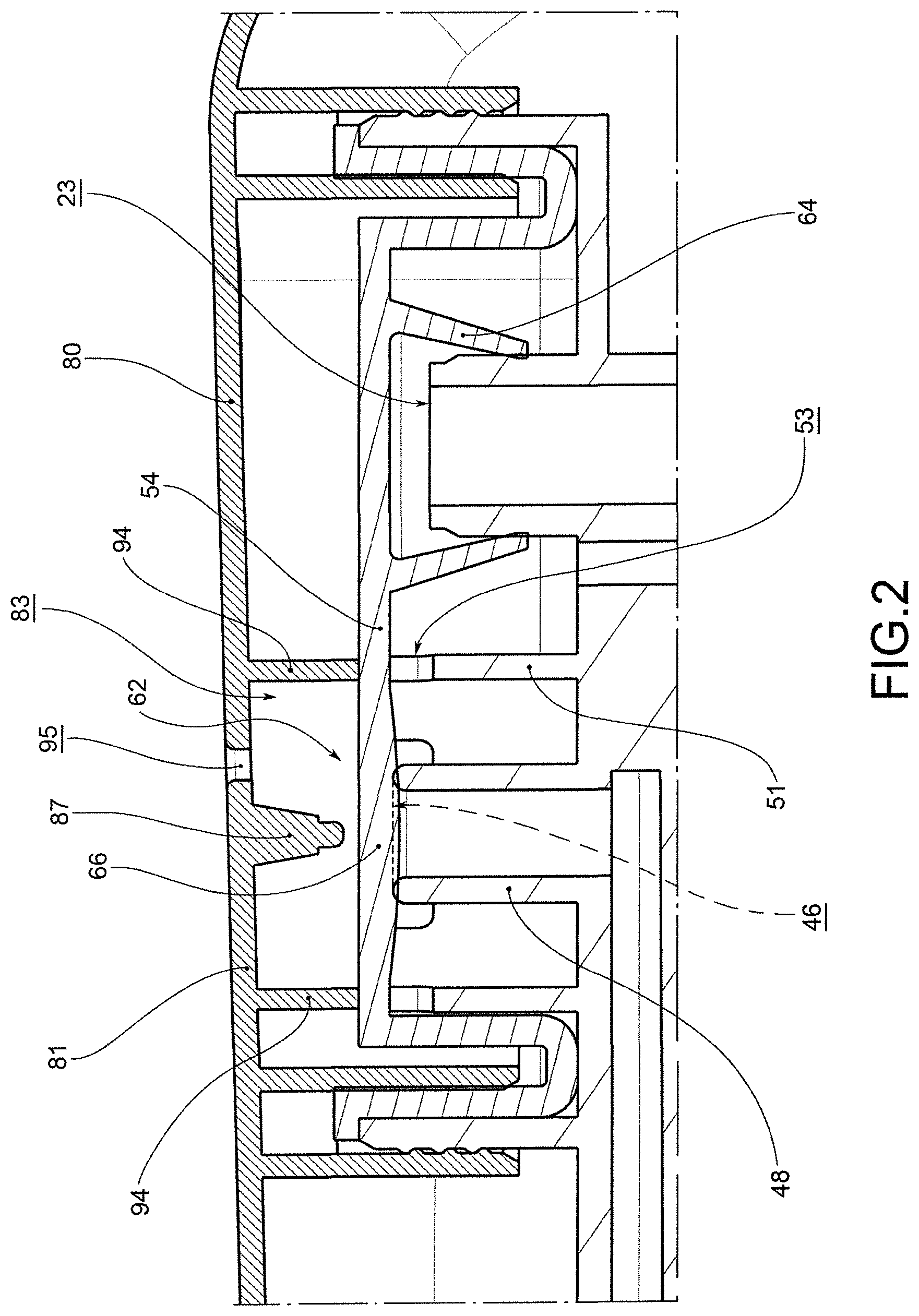 Patent US12311393 Figure 2 – Dispensing head for a trigger dispenser