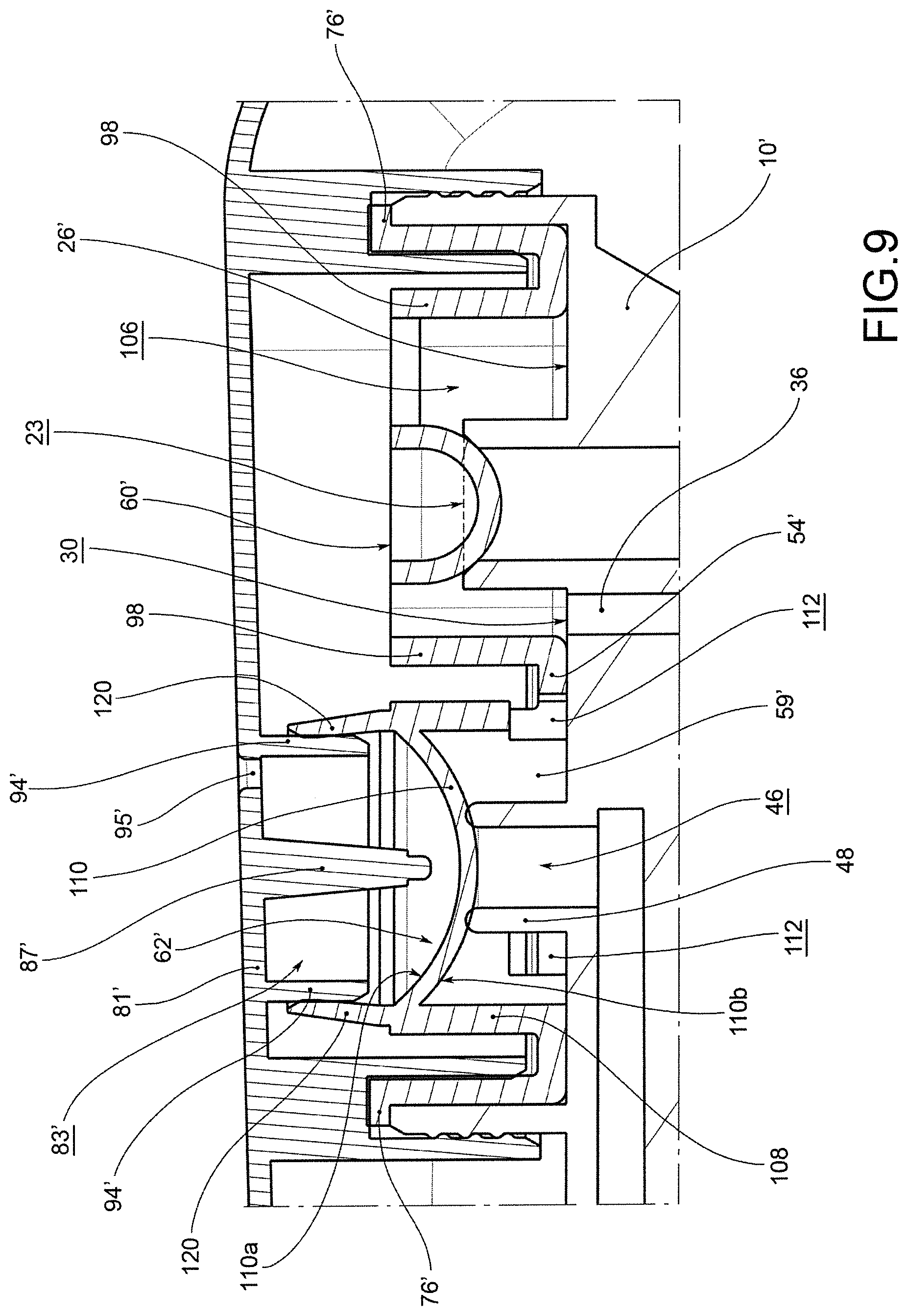 Patent US12311393 Figure 9 – Dispensing head for a trigger dispenser