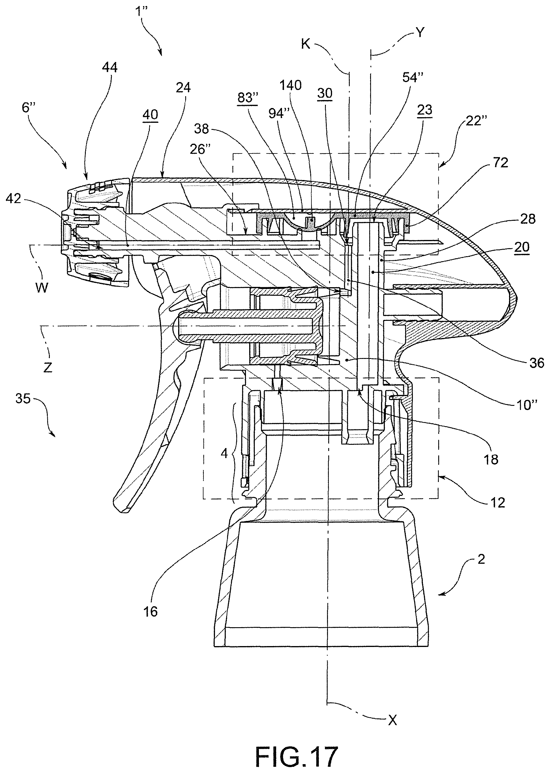 Patent US12311393 Figure 17 – Dispensing head for a trigger dispenser