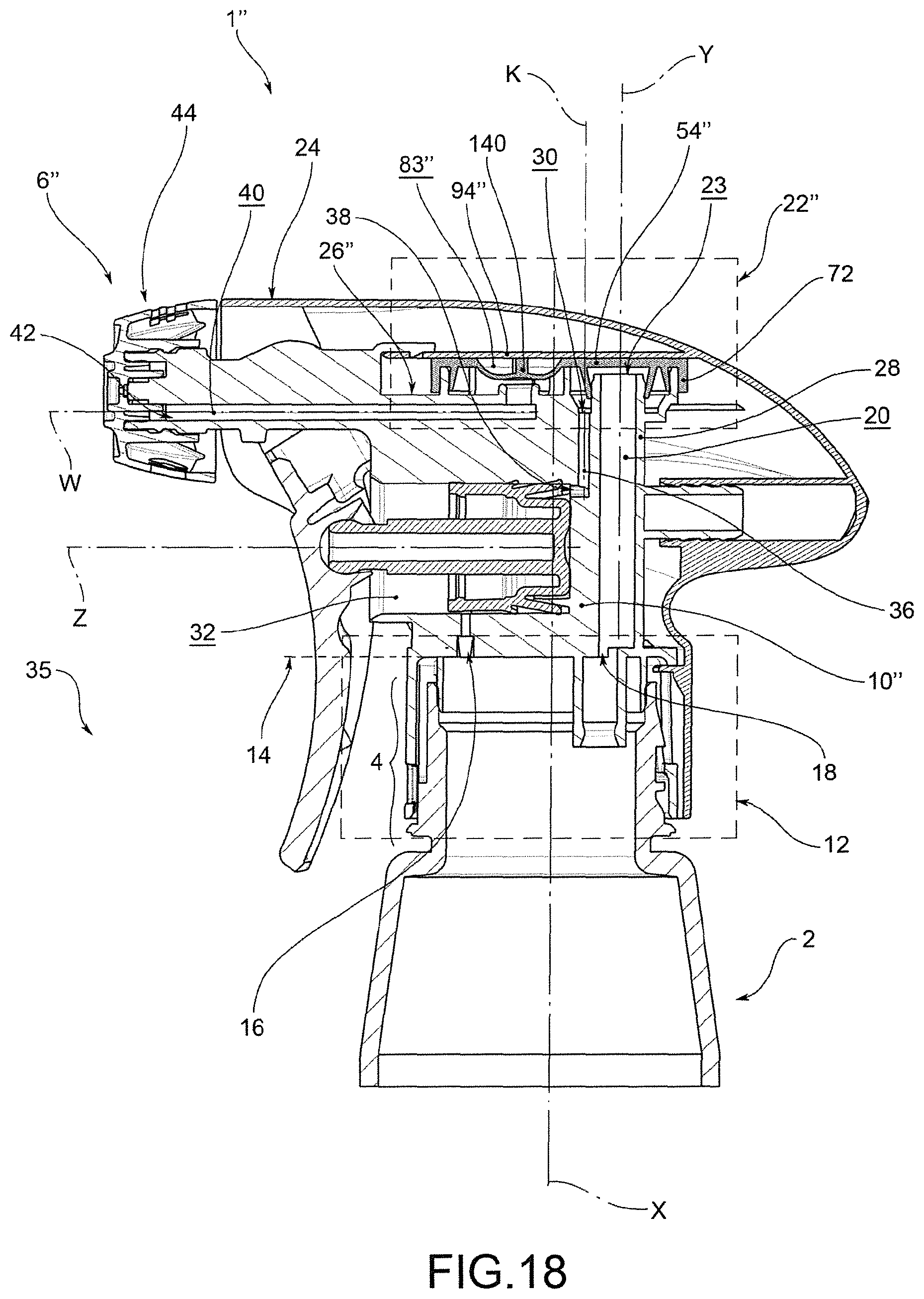 Patent US12311393 Figure 18 – Dispensing head for a trigger dispenser