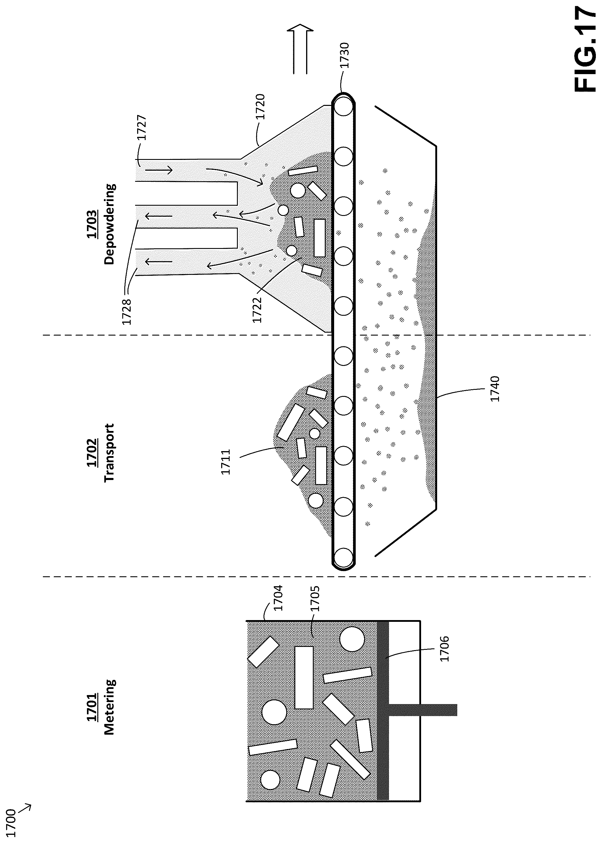 Patent US12311438 Figure 18 – Techniques for depowdering additively fabricated parts through vibratory motion and related systems and methods